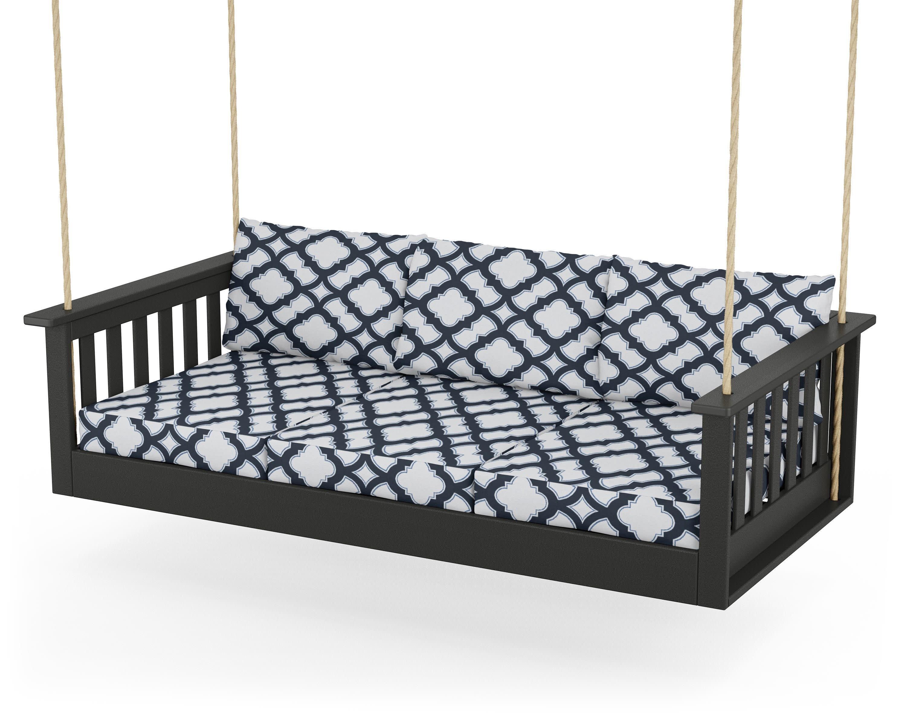 Vineyard Daybed Swing in Black / Trellis Marine Indigo