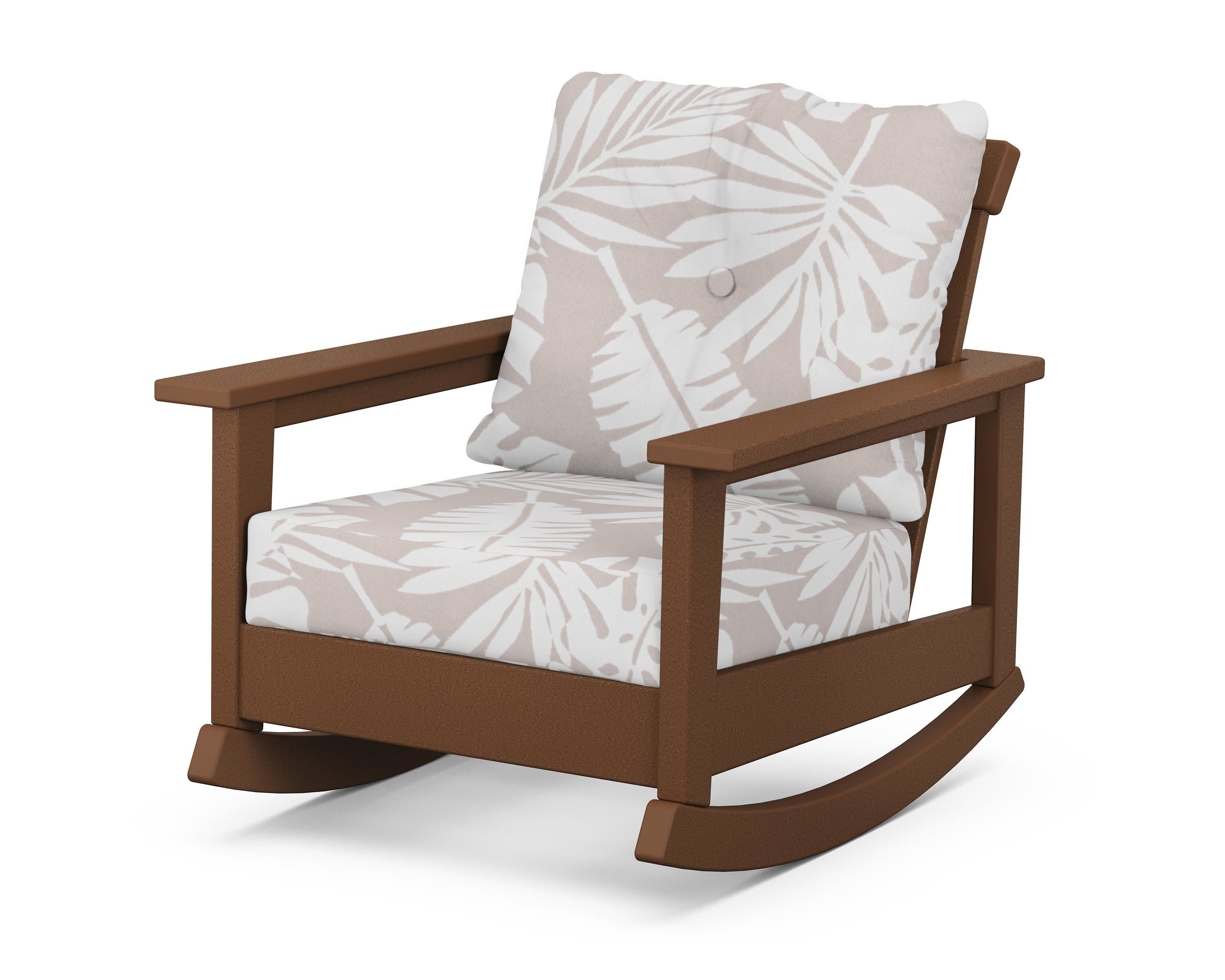 Prescott Deep Seating Rocking Chair in Teak / Leaf Dune Burlap