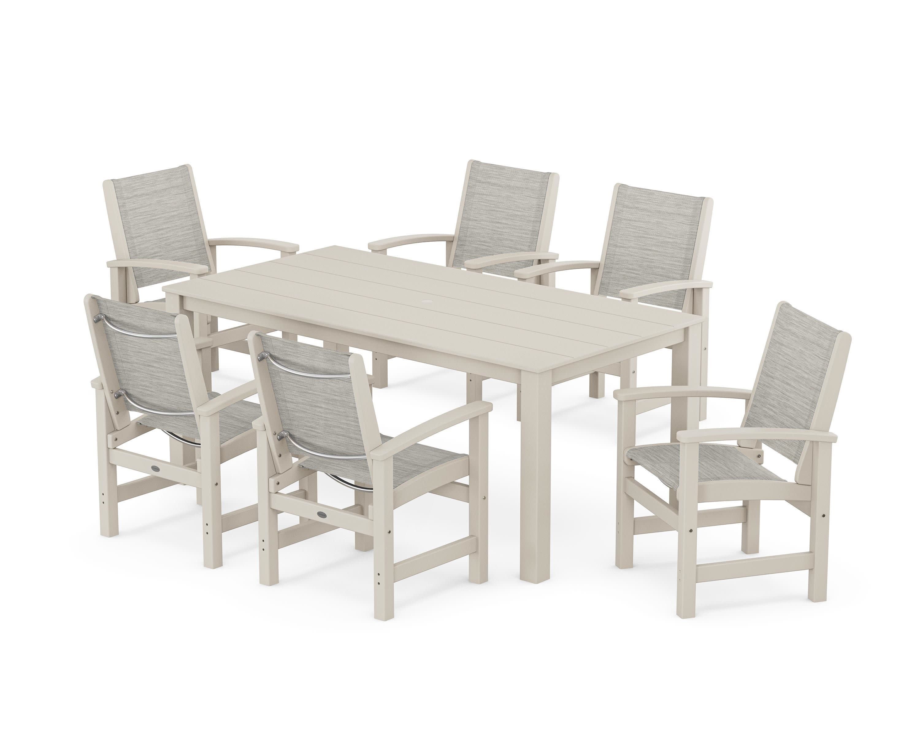 Coastal 7-Piece Parsons Dining Set in Sand / Birch Sling
