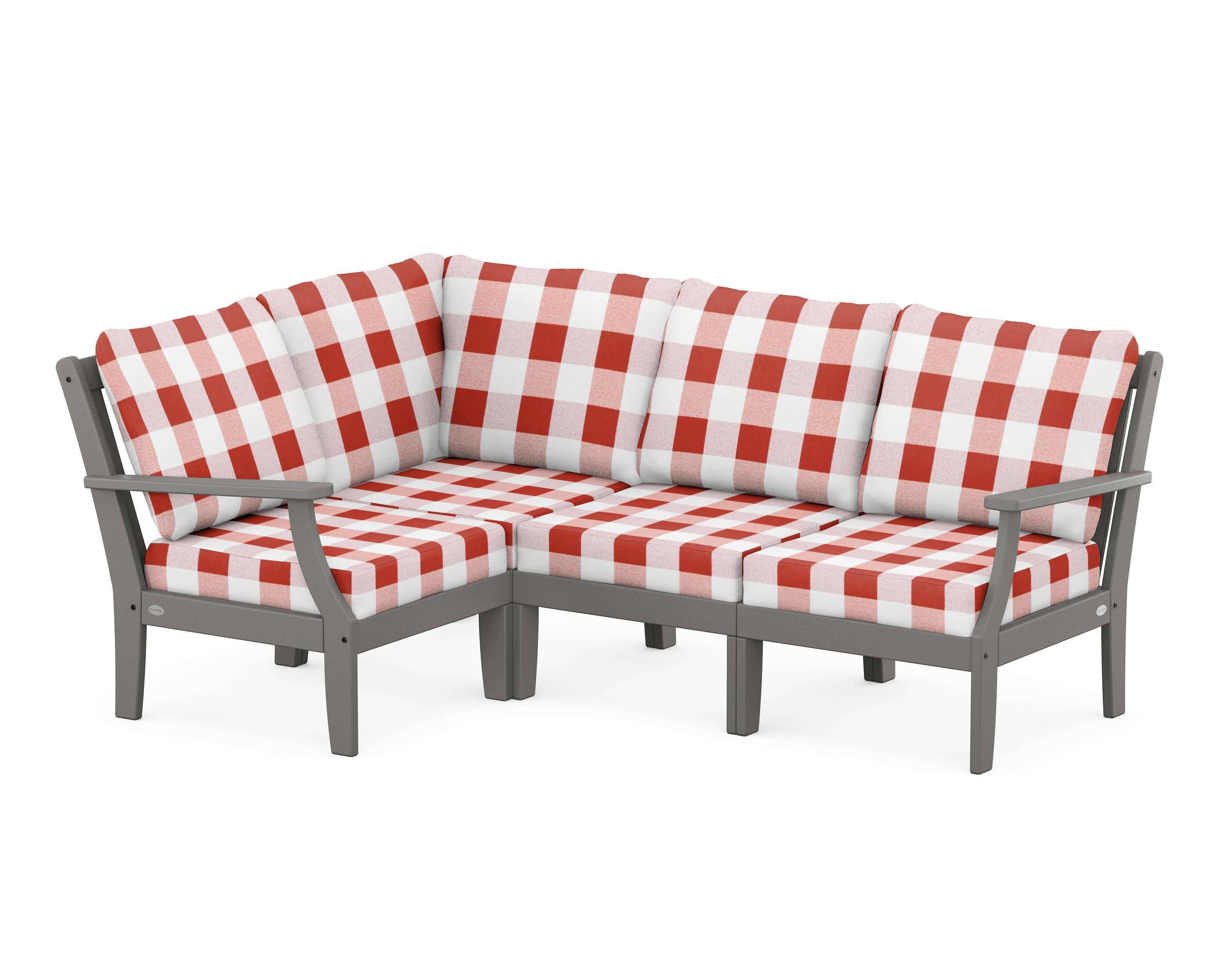 Braxton Modular 4-Piece Deep Seating Set in Slate Grey / Buffalo Plaid Crimson