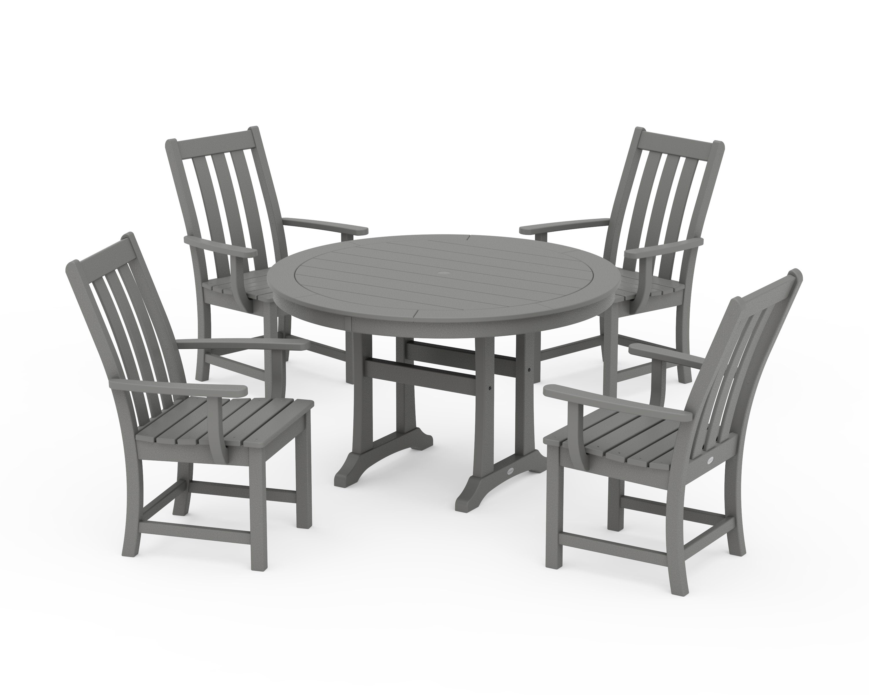 Vineyard 5-Piece Round Dining Set with Trestle Legs in Slate Grey