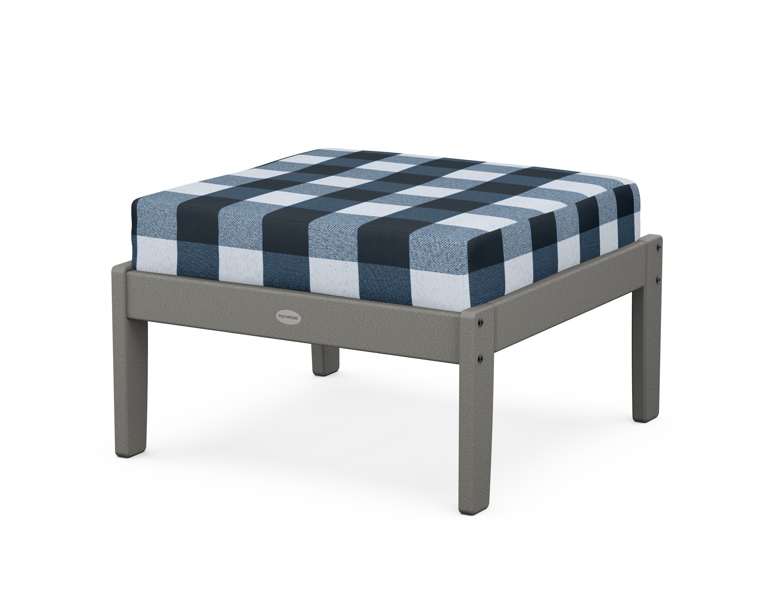 Braxton Deep Seating Ottoman in Slate Grey / Buffalo Plaid Marine Indigo