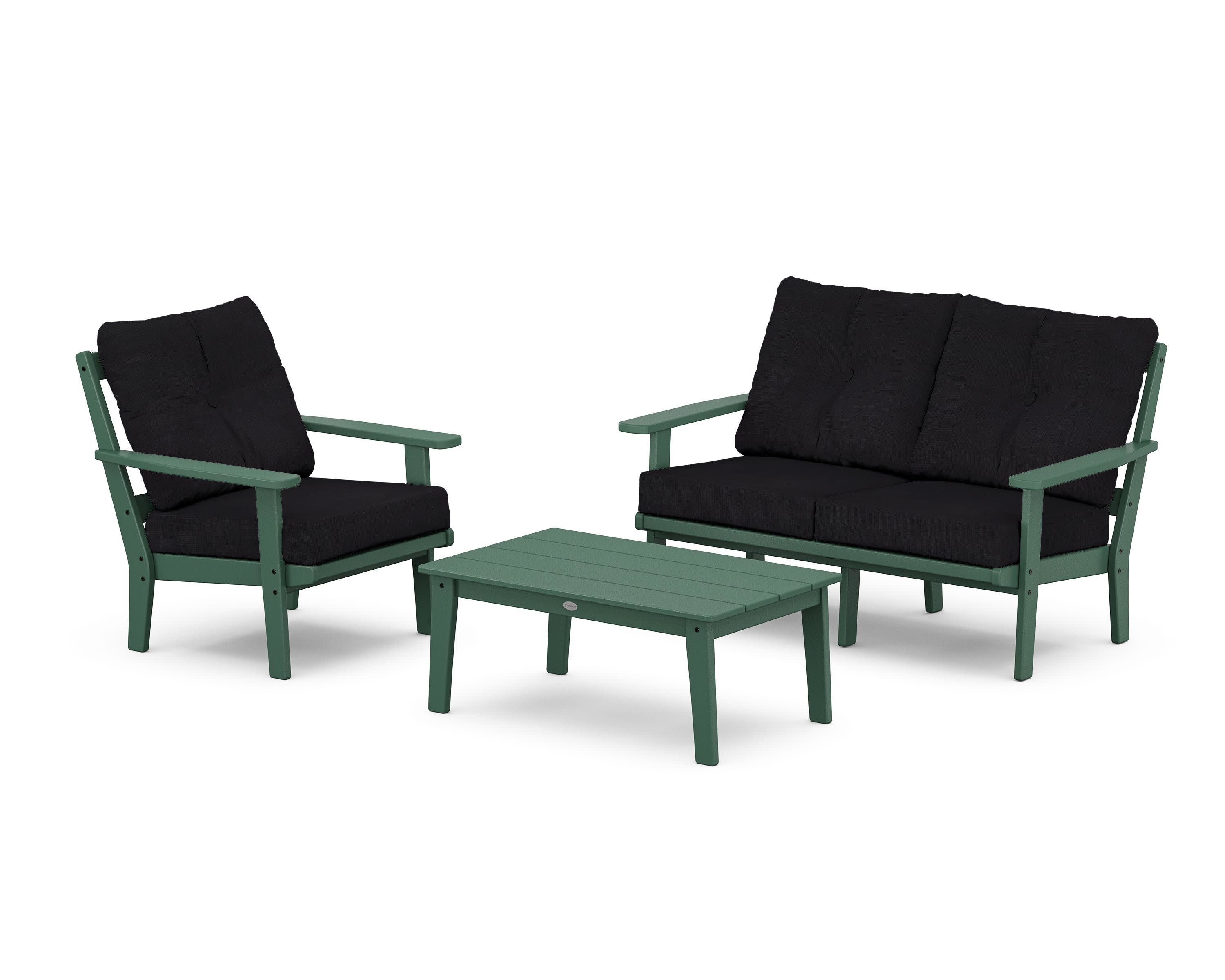 Oxford 3-Piece Deep Seating Set with Loveseat in Green / Midnight Linen