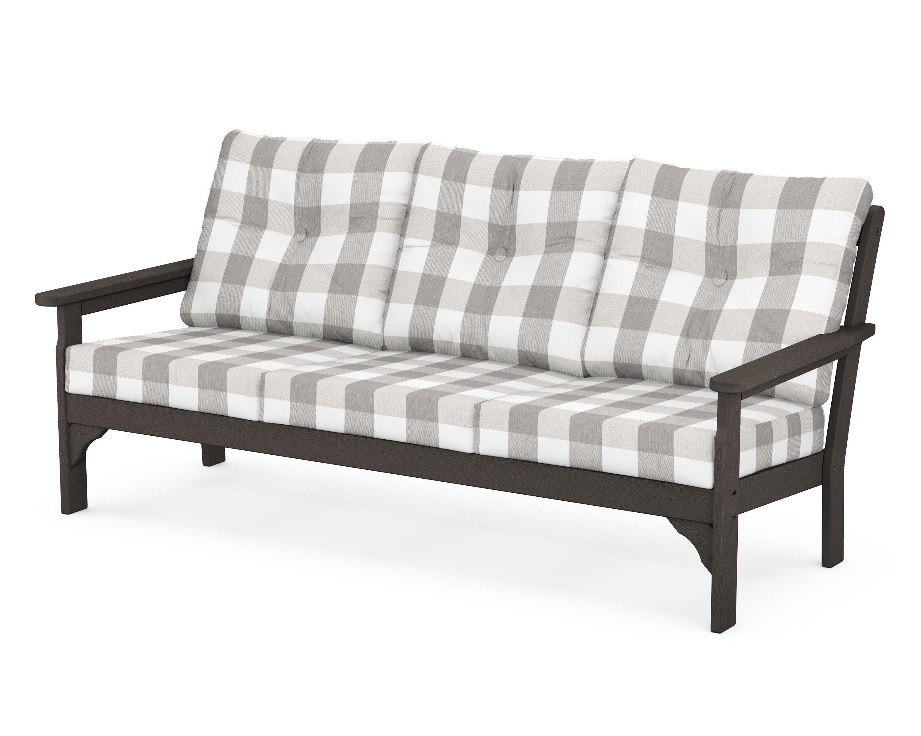 Vineyard Deep Seating Sofa in Vintage Coffee / Buffalo Plaid Grey Mist