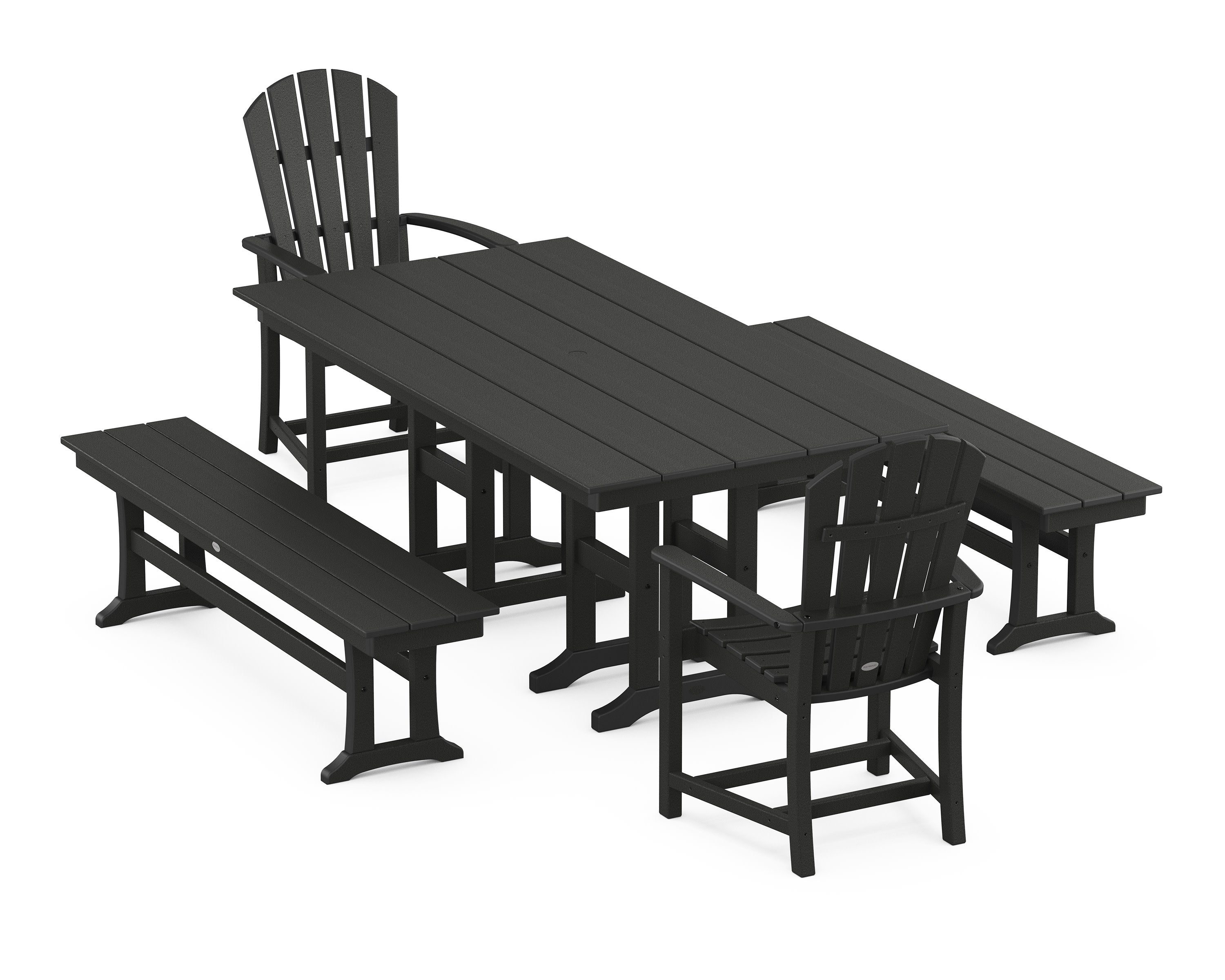 Palm Coast 5-Piece Farmhouse Dining Set with Benches in Black