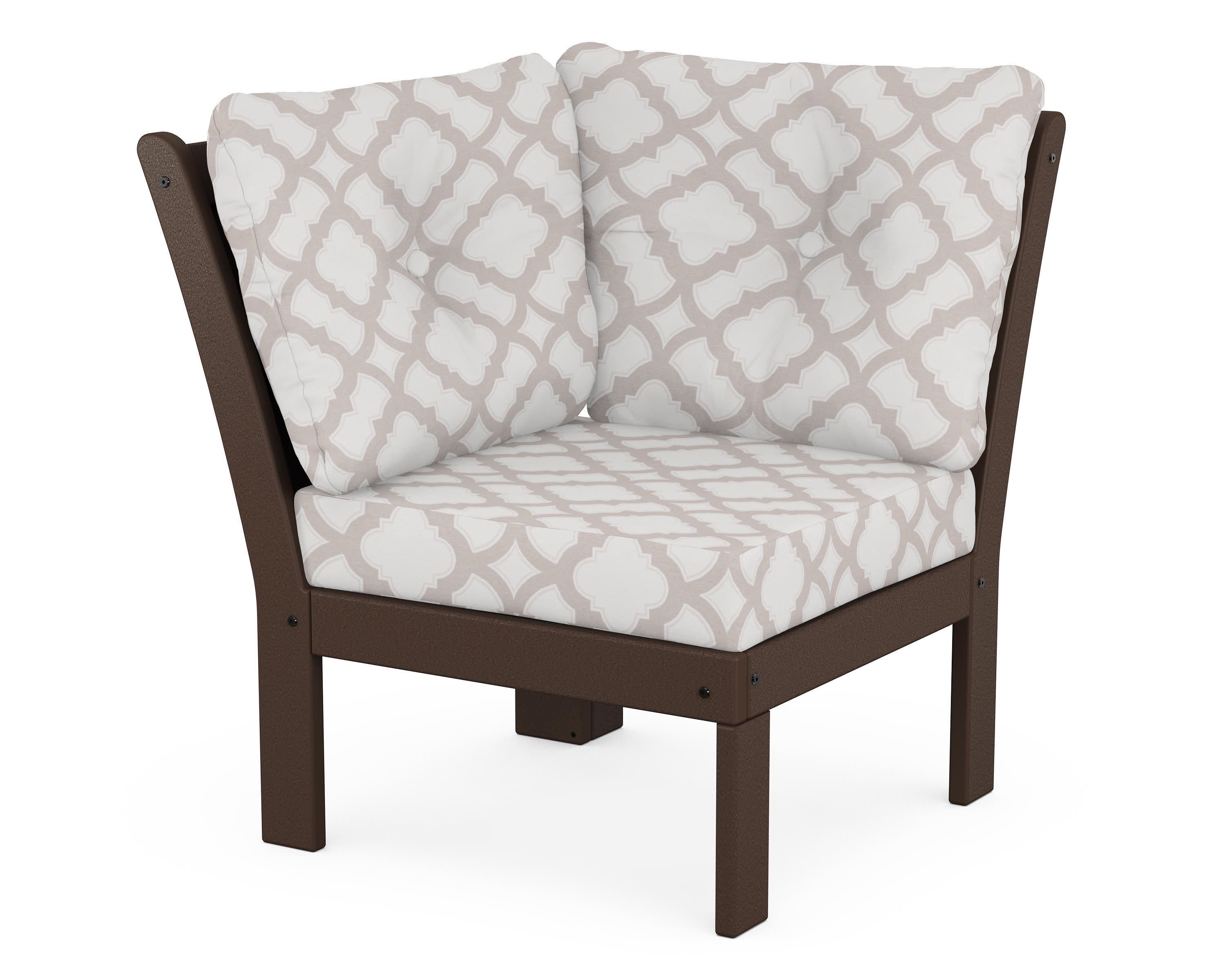 Vineyard Modular Corner Chair in Mahogany / Trellis Dune Burlap