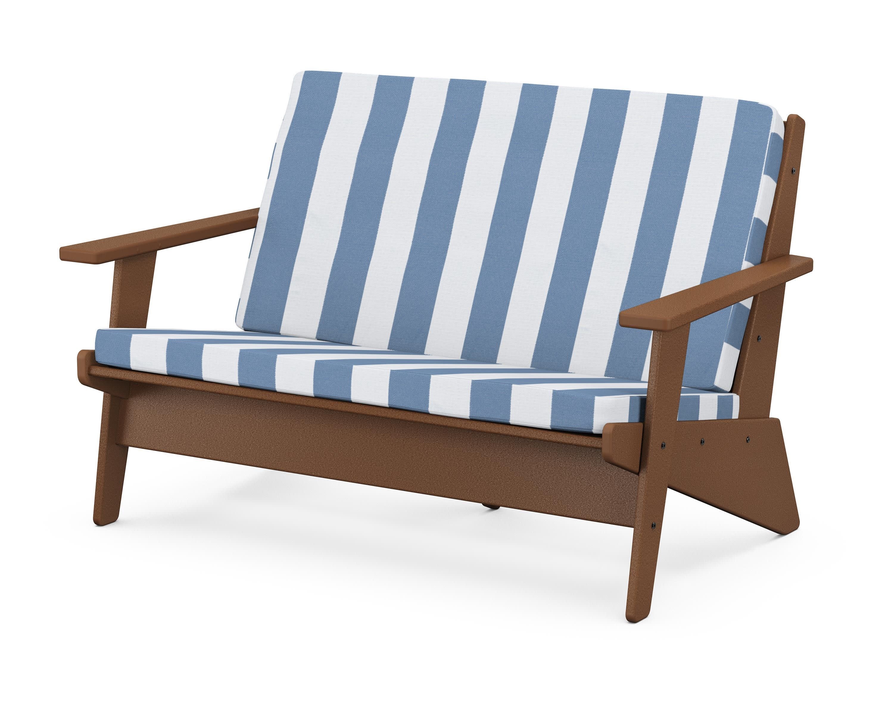 Riviera Modern Lounge Loveseat in Teak / Cabana Stripe Sky Blue