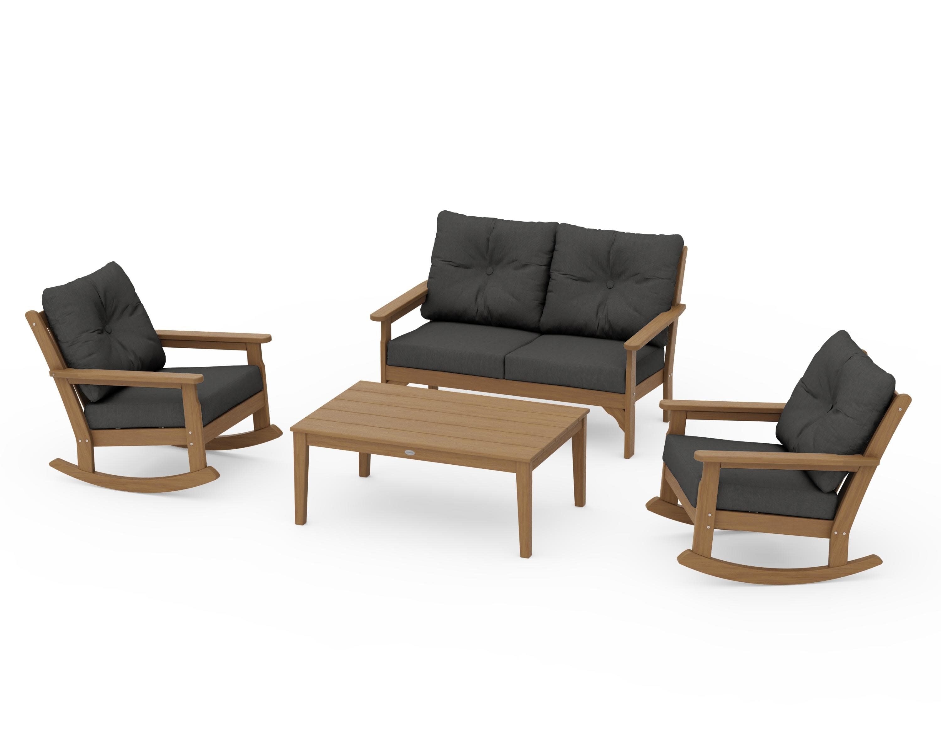 Vineyard 4-Piece Deep Seating Rocking Chair Set in Natural / Spectrum Carbon