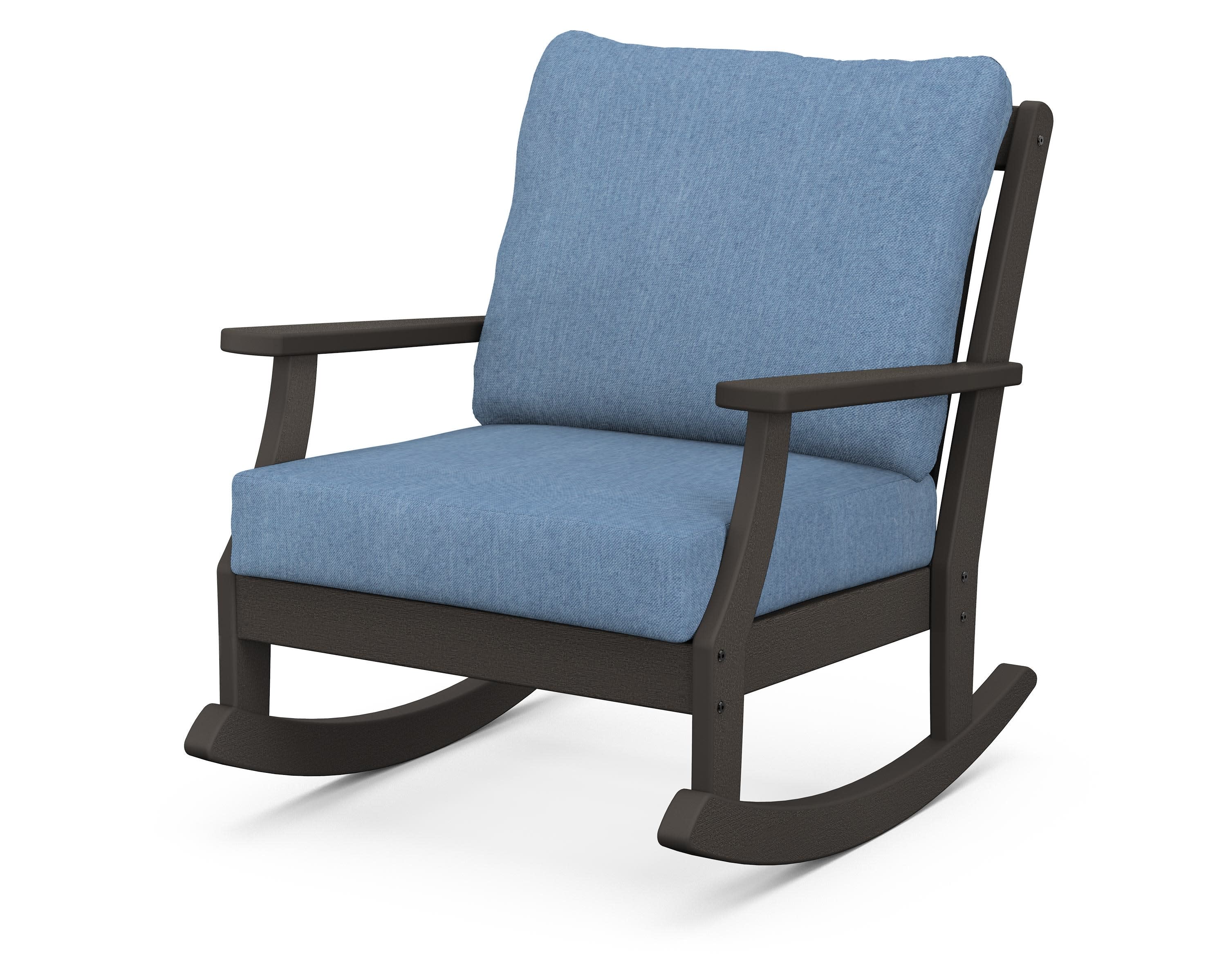 Braxton Deep Seating Rocking Chair in Vintage Coffee / Sky Blue