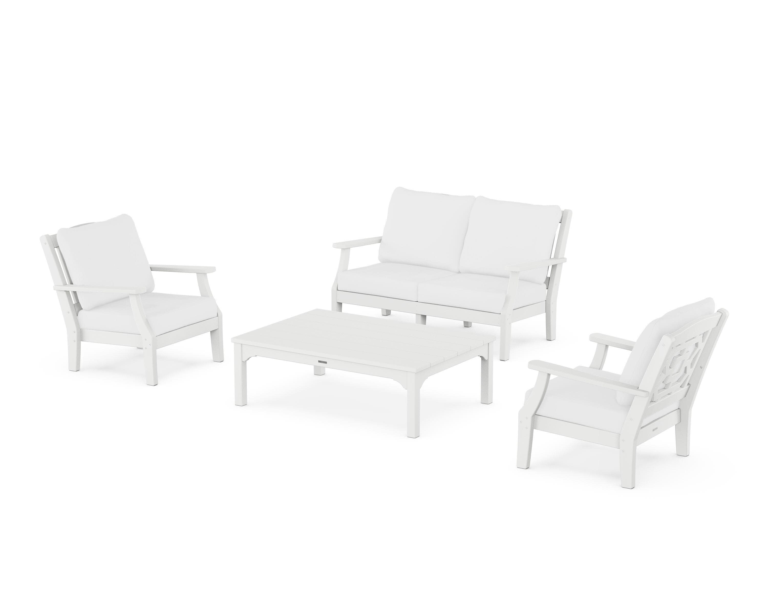 Chinoiserie 4-Piece Deep Seating Set with Loveseat in White / Natural