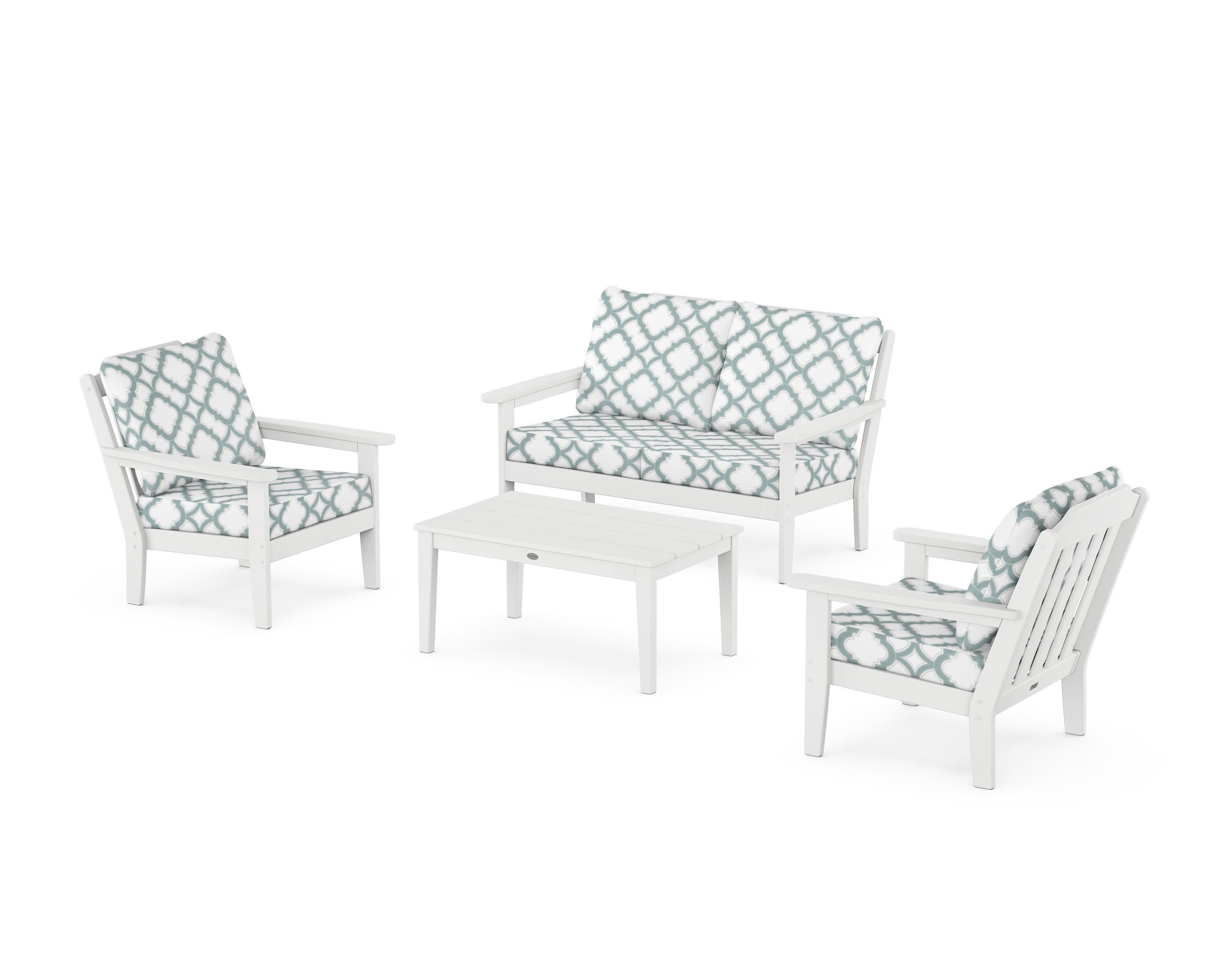 Cottage 4-Piece Deep Seating Set with Loveseat in White / Trellis Glacier Spa