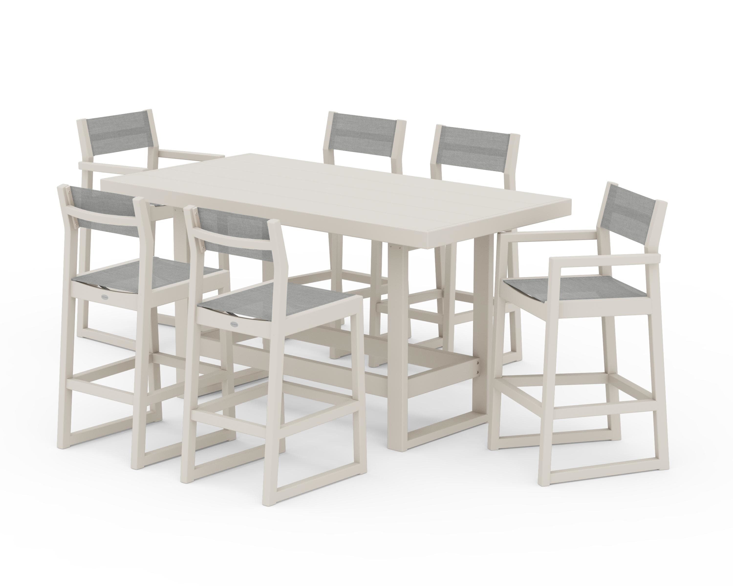 EDGE Sling 7-Piece Bar Table Set in Sand / Metallic Sling