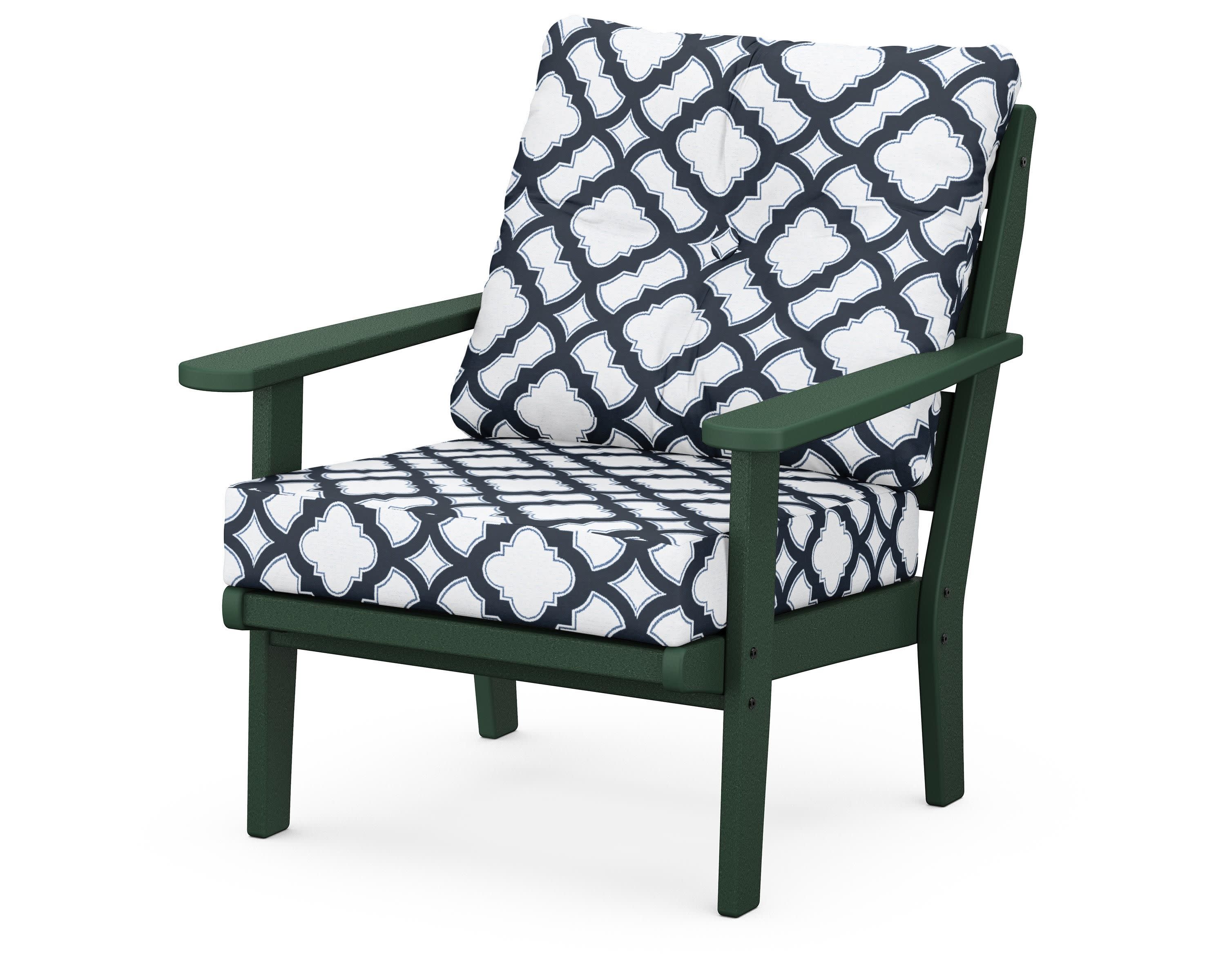 Lakeside Deep Seating Chair in Green / Trellis Marine Indigo