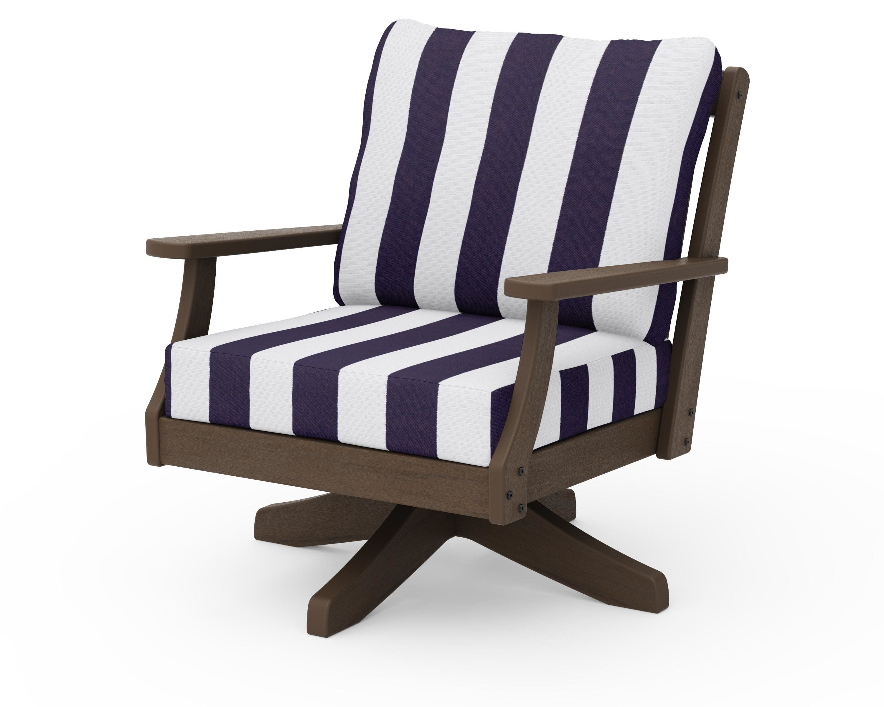 Braxton Deep Seating Swivel Chair in Kona / Cabana Stripe Navy