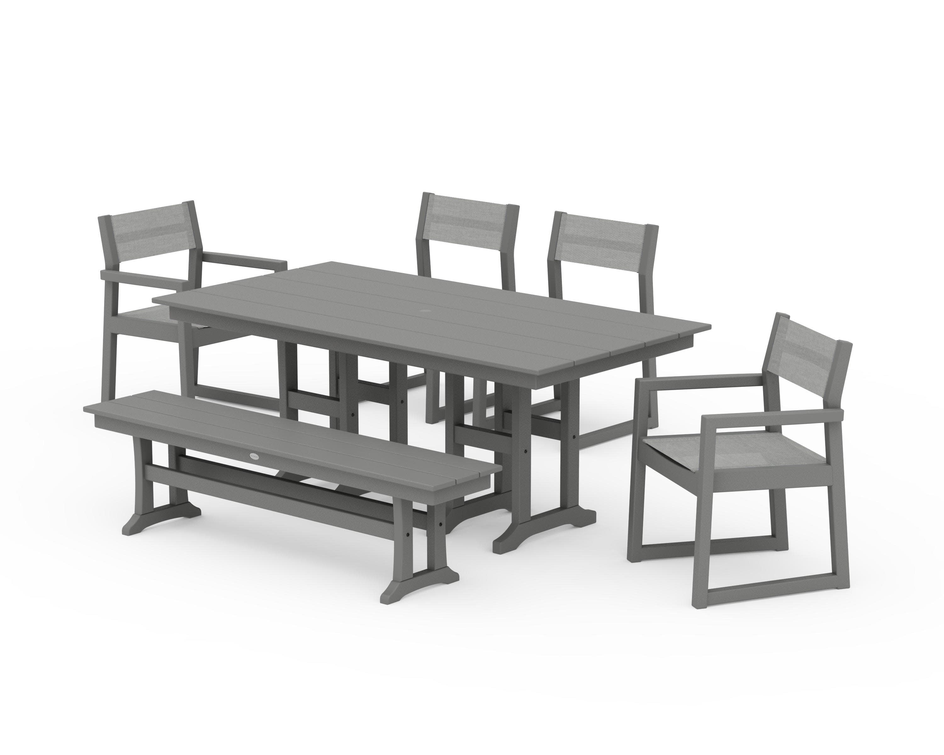 EDGE Sling 6-Piece Farmhouse Dining Set in Slate Grey / Metallic Sling