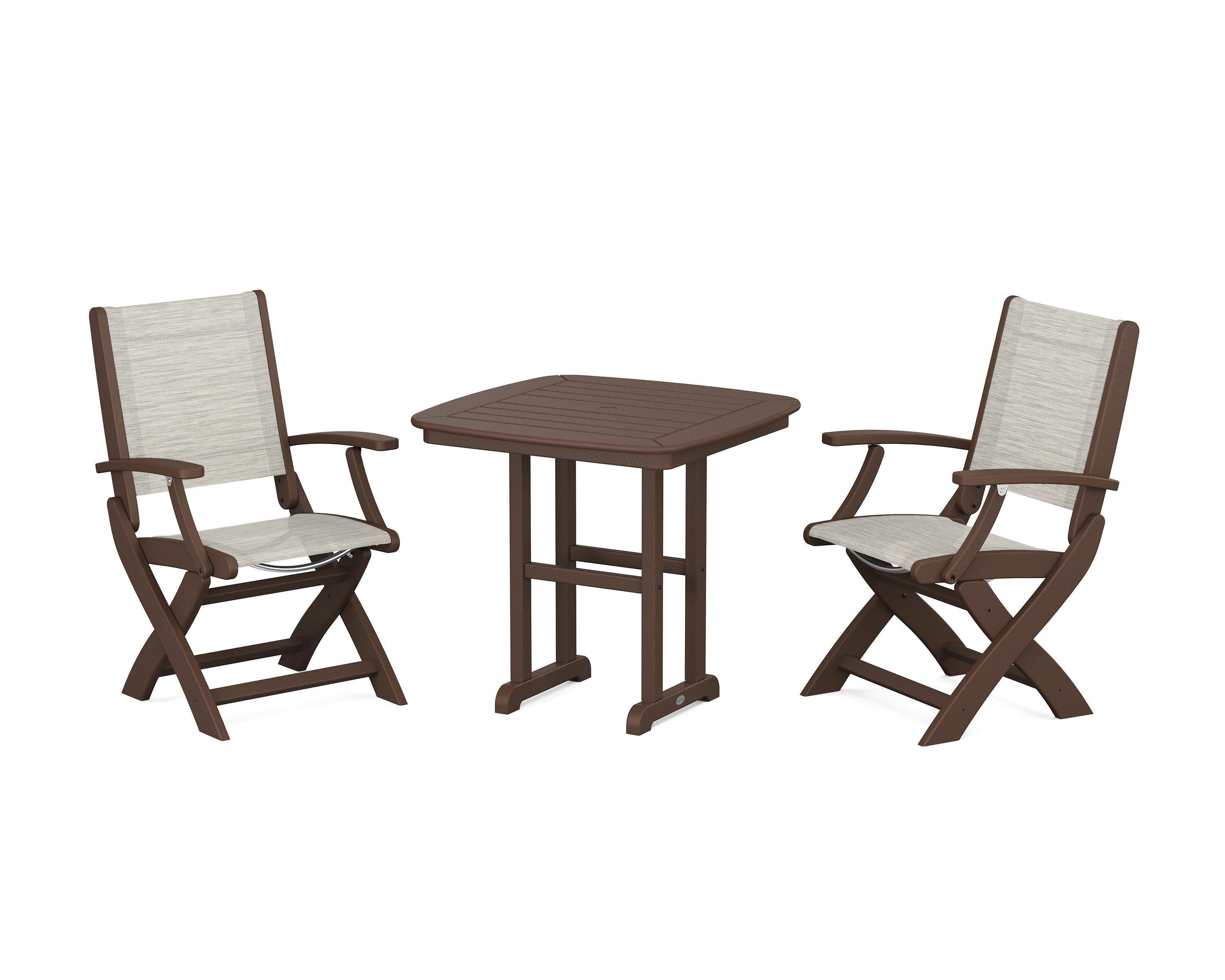 Coastal Folding Chair 3-Piece Dining Set in Mahogany / Birch Sling