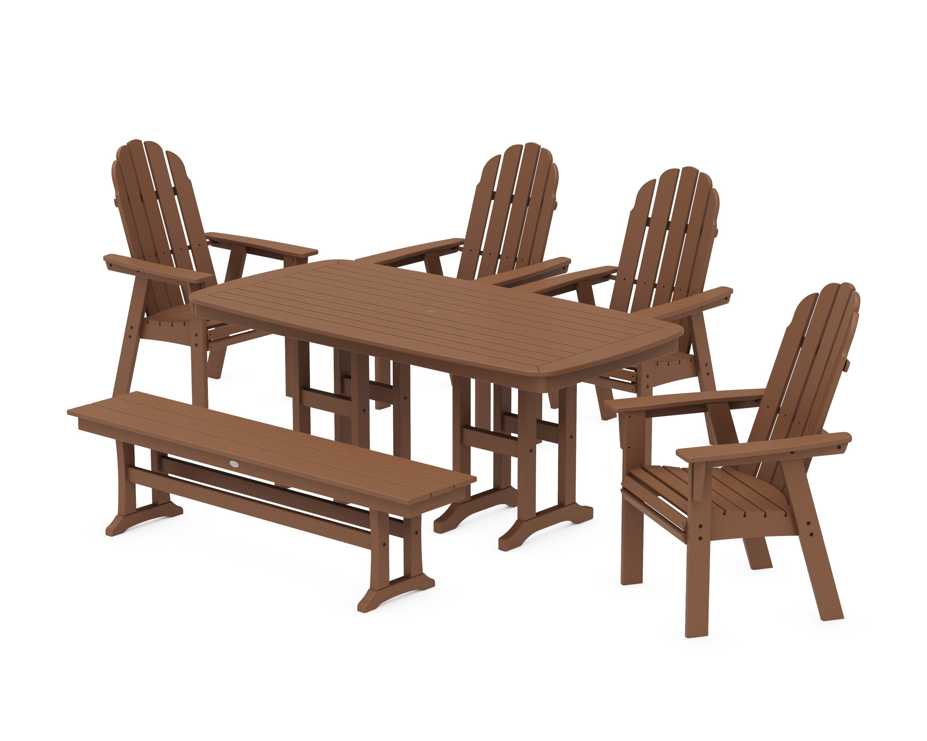 Vineyard Curveback Adirondack Chair 6-Piece Dining Set with Bench in Teak