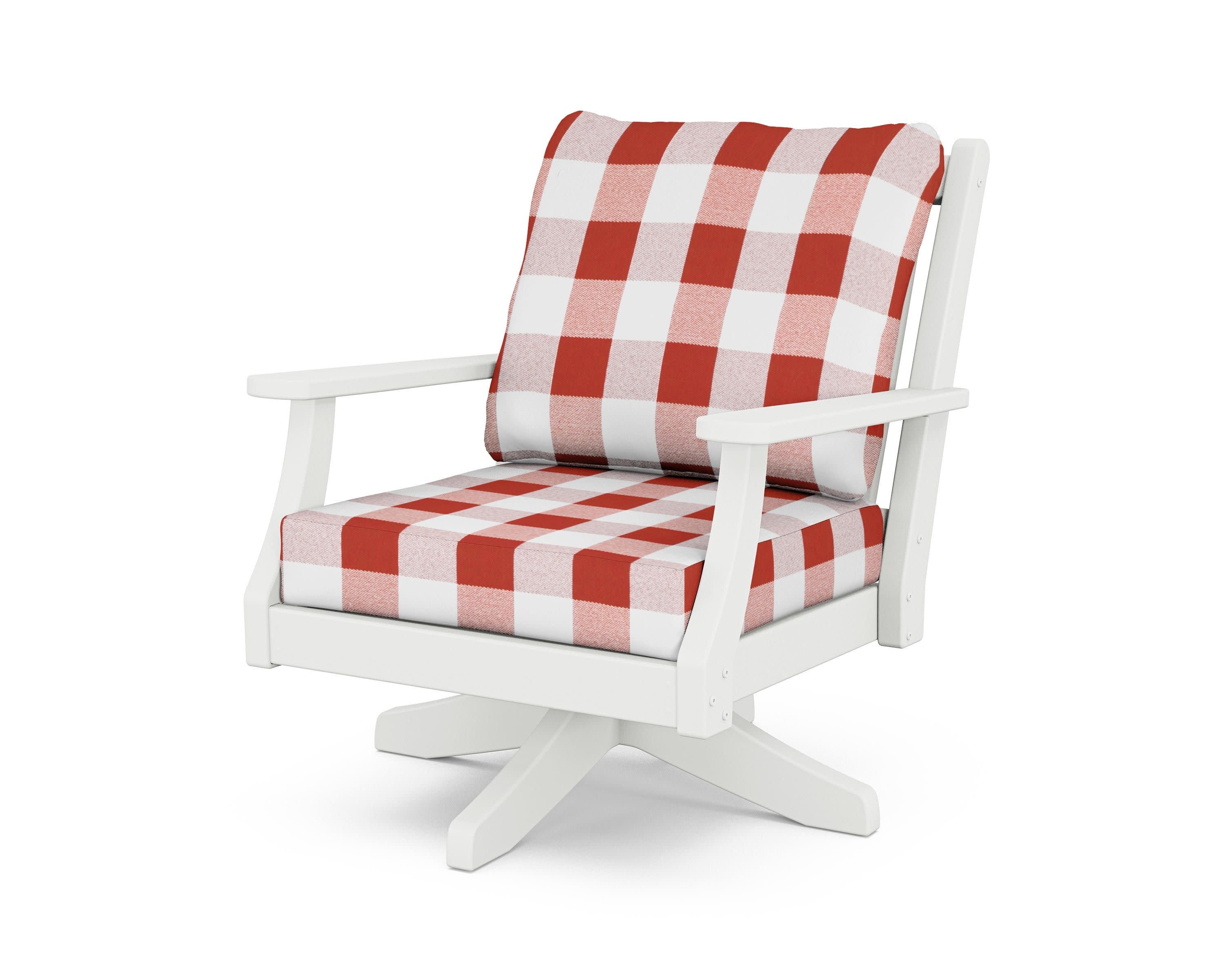 Wovendale Deep Seating Swivel Chair in White / Buffalo Plaid Crimson