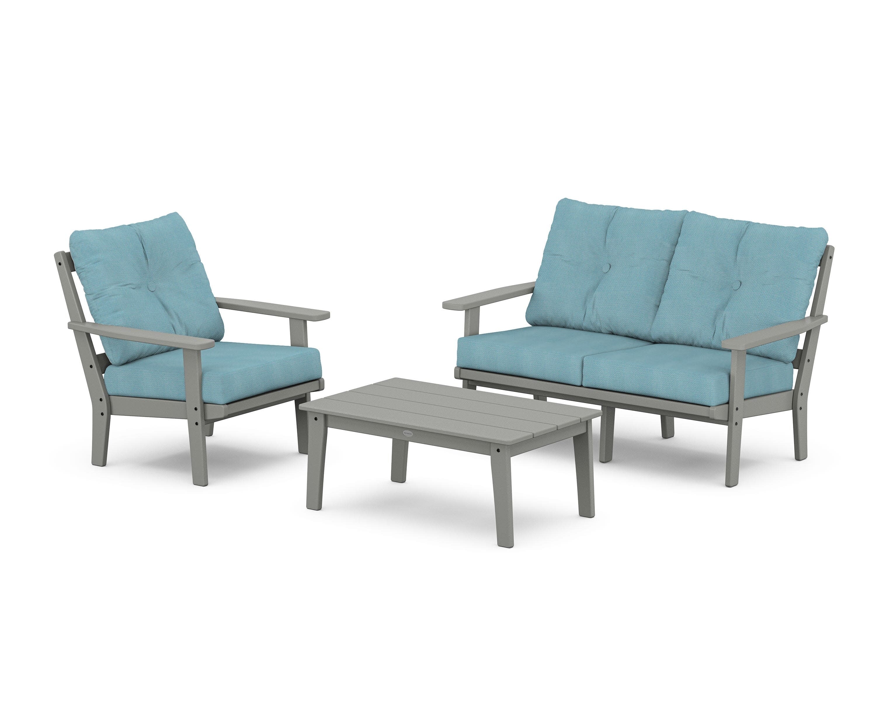 Prairie 3-Piece Deep Seating Set with Loveseat in Slate Grey / Lattice Sky Blue