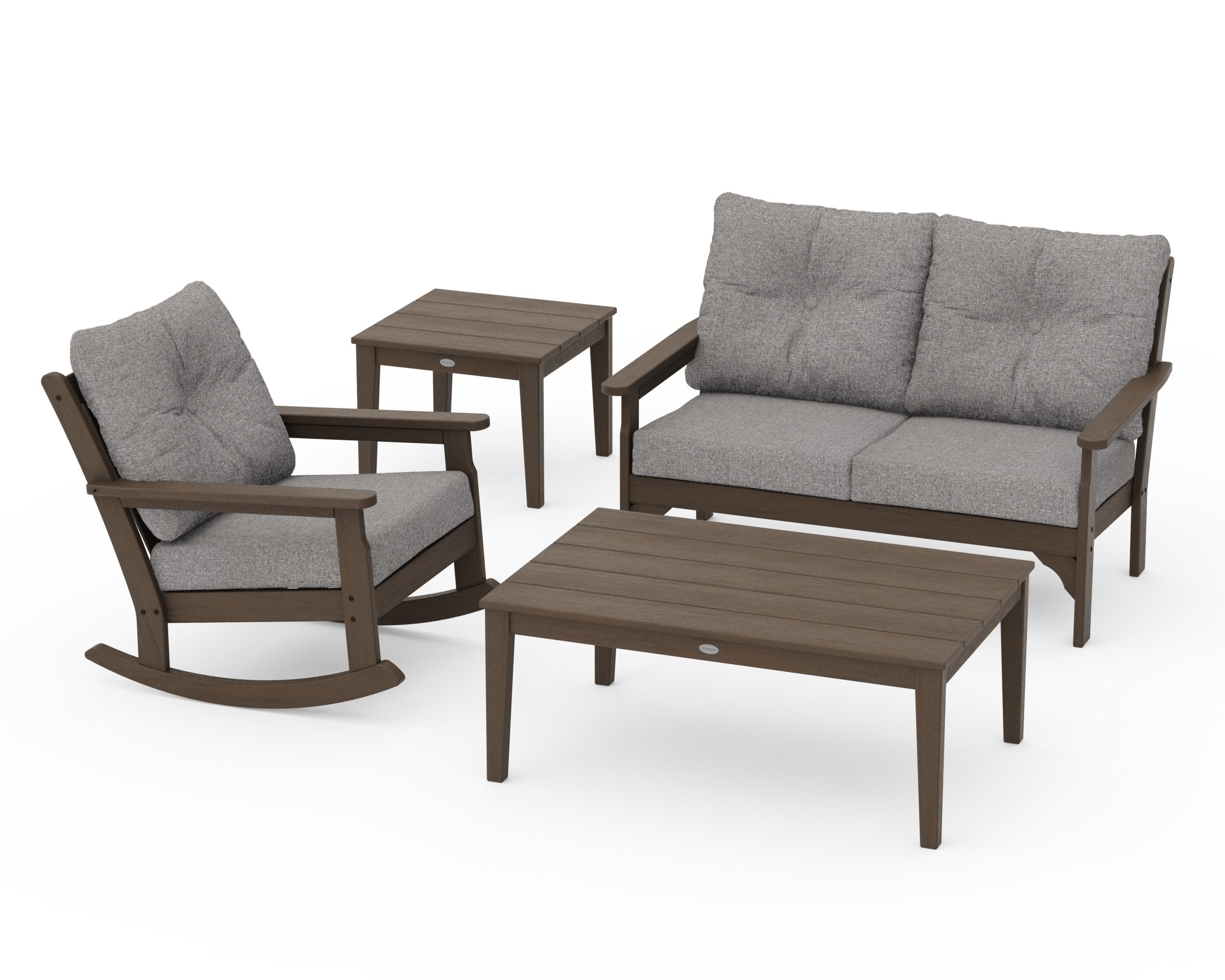 Vineyard 4-Piece Deep Seating Rocker Set in Kona / Grey Mist