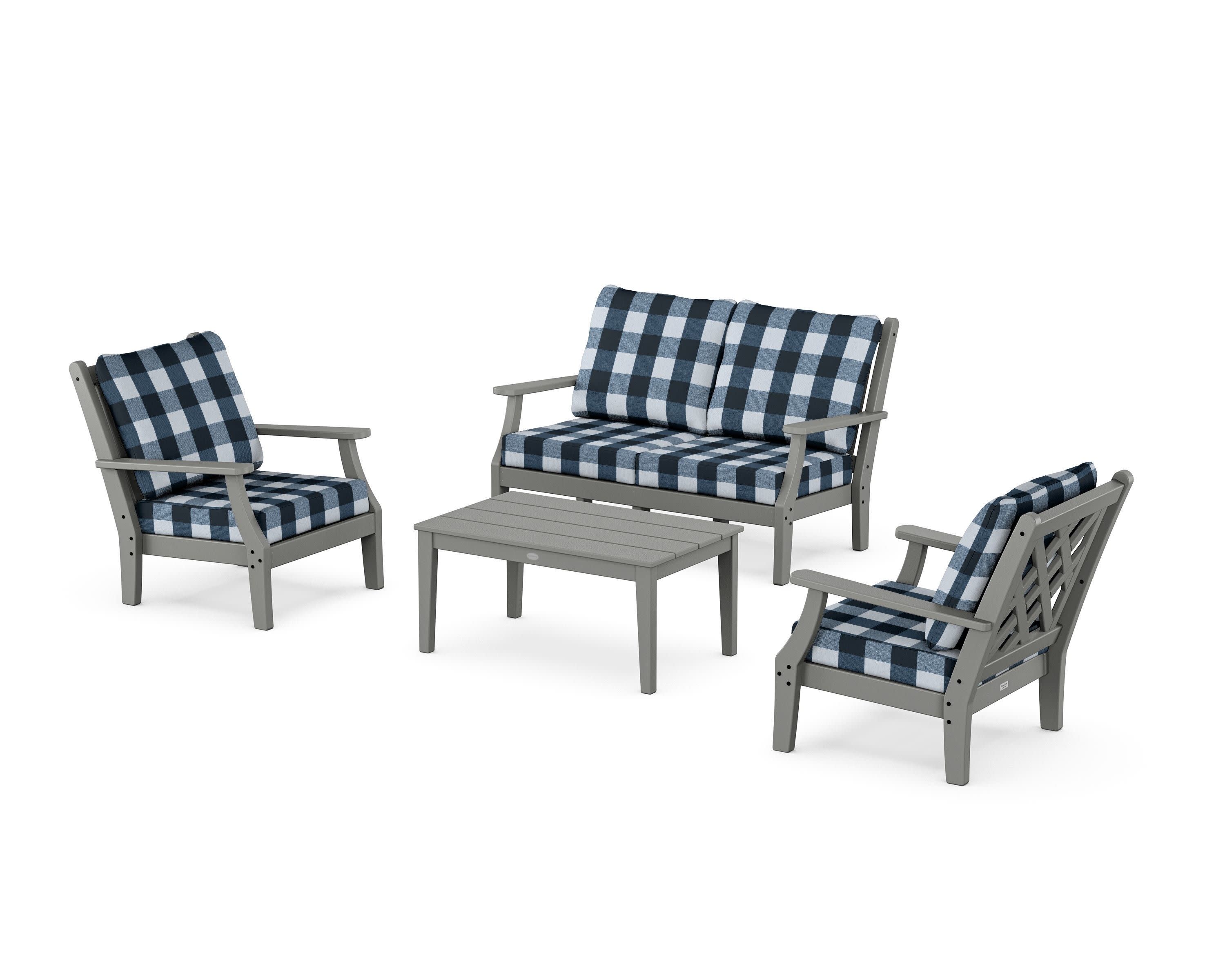 Wovendale 4-Piece Deep Seating Set with Loveseat in Slate Grey / Buffalo Plaid Marine Indigo