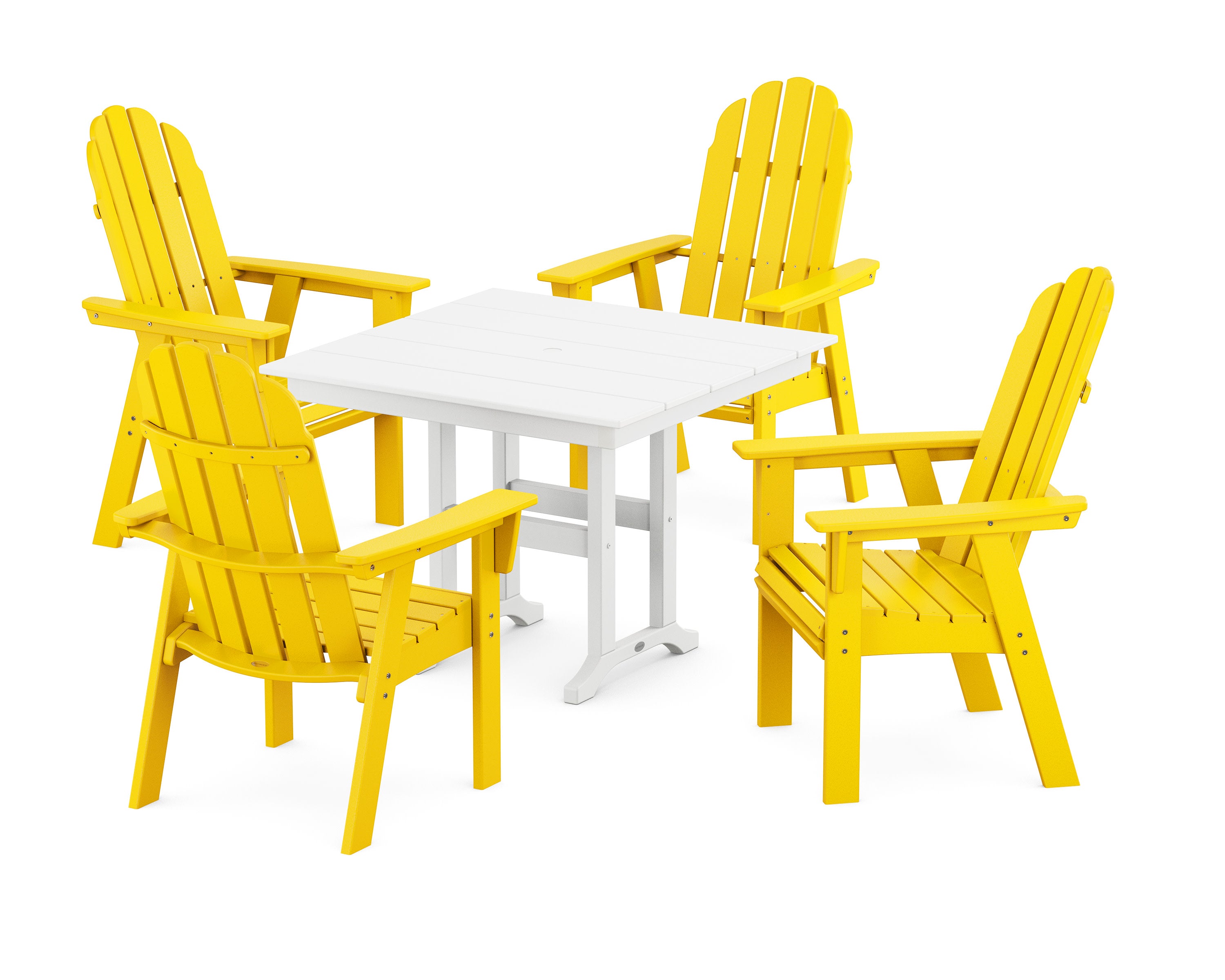 Vineyard Curveback Adirondack 5-Piece Farmhouse Dining Set in Lemon / White