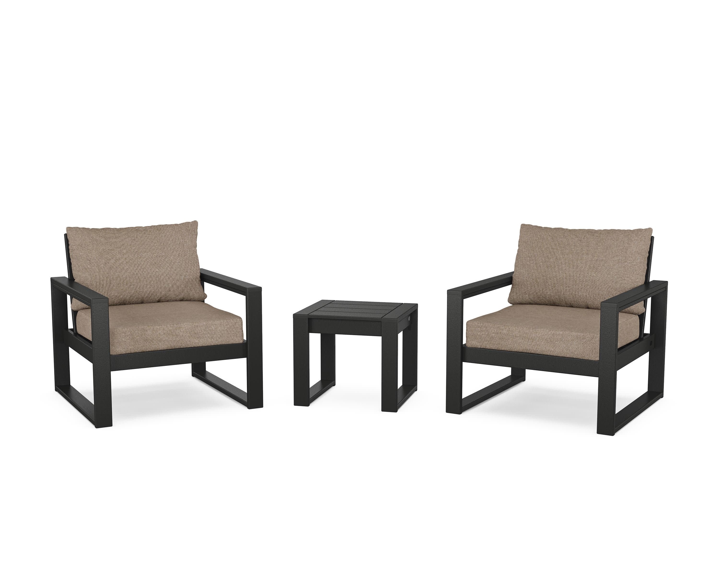 EDGE Sectional 3-Piece Deep Seating Set in Black / Spiced Burlap