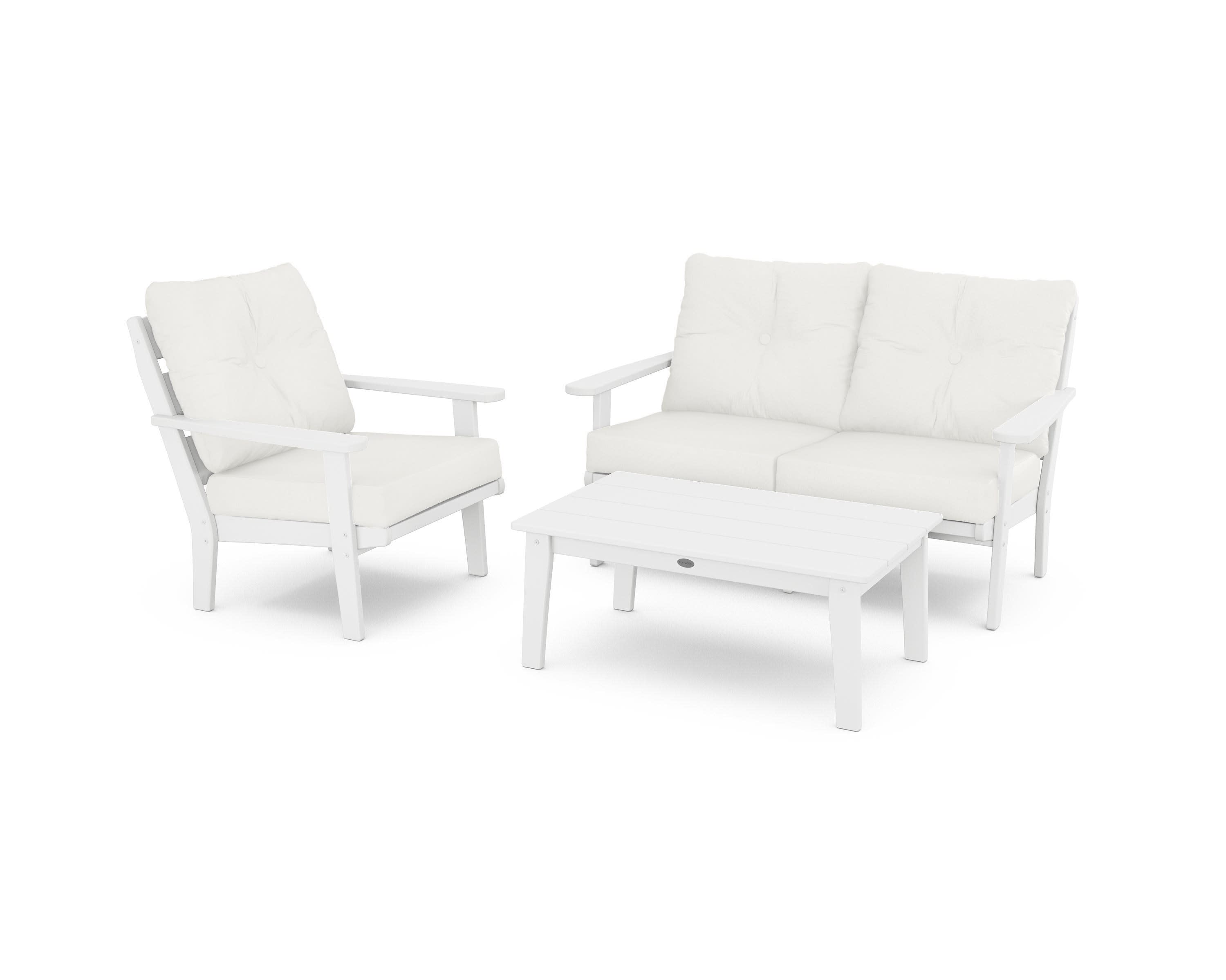 Lakeside 3-Piece Deep Seating Set in White / Natural Linen