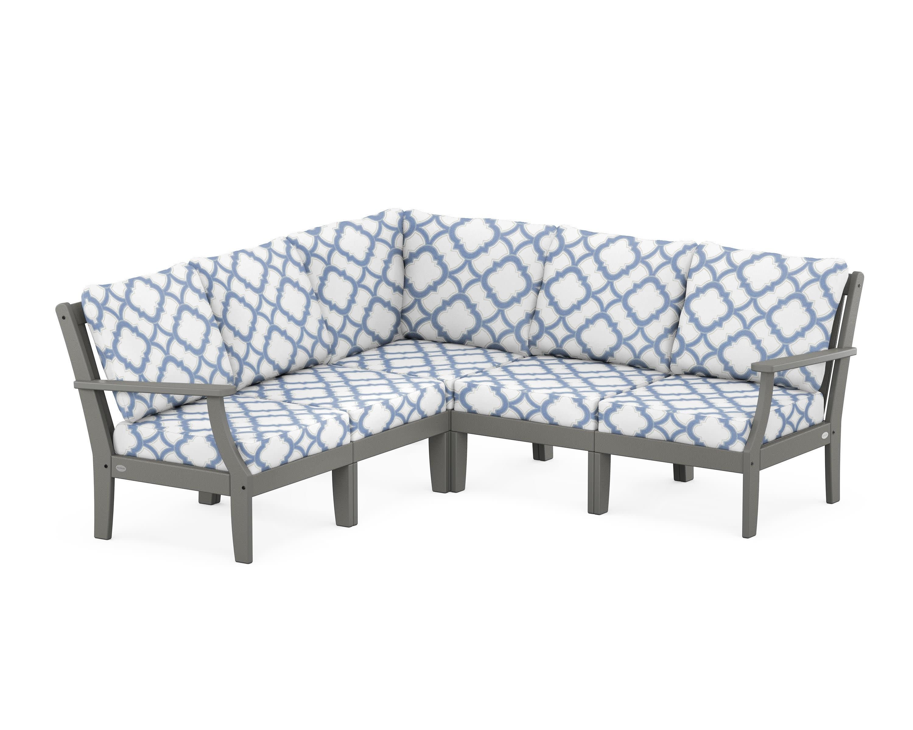 Braxton Modular 5-Piece Deep Seating Set in Slate Grey / Trellis Sky Blue