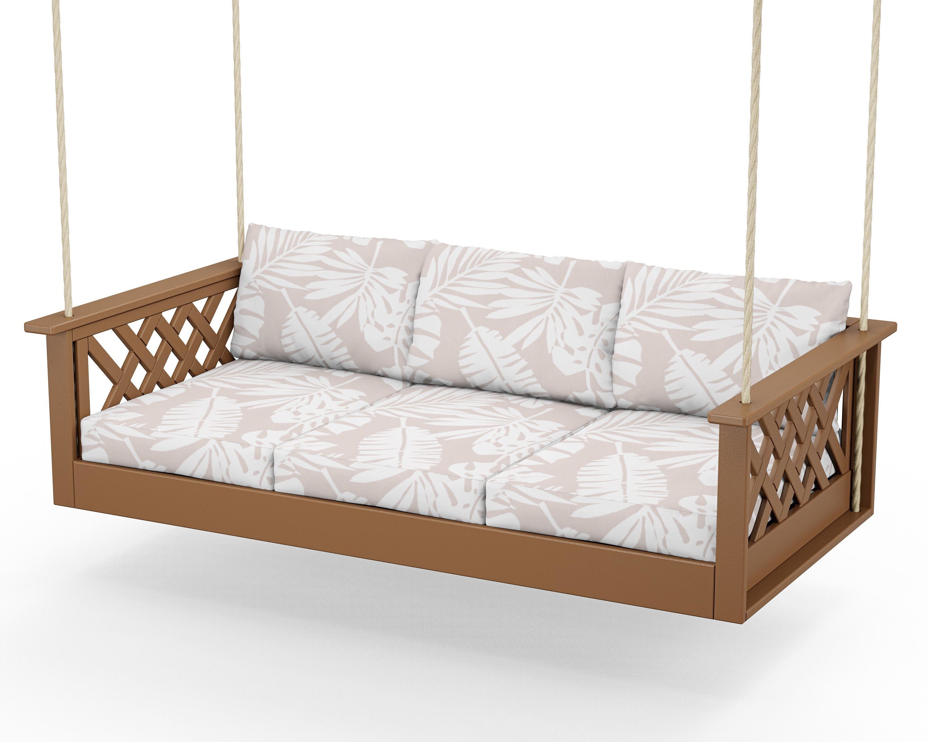 Wovendale Daybed Swing in Teak / Leaf Dune Burlap