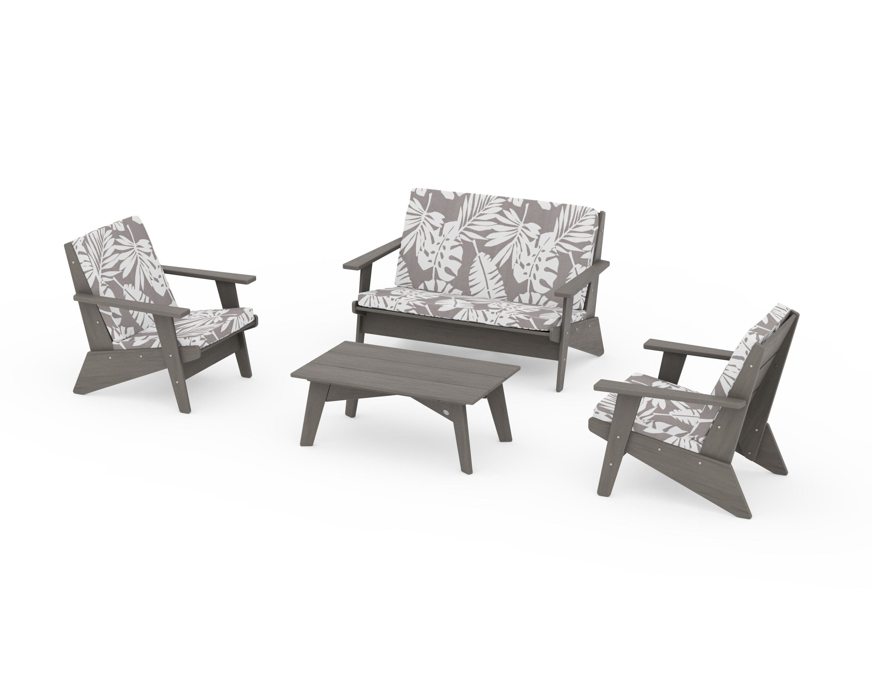 Riviera Modern Lounge 4-Piece Set in Driftwood / Leaf Grey Mist