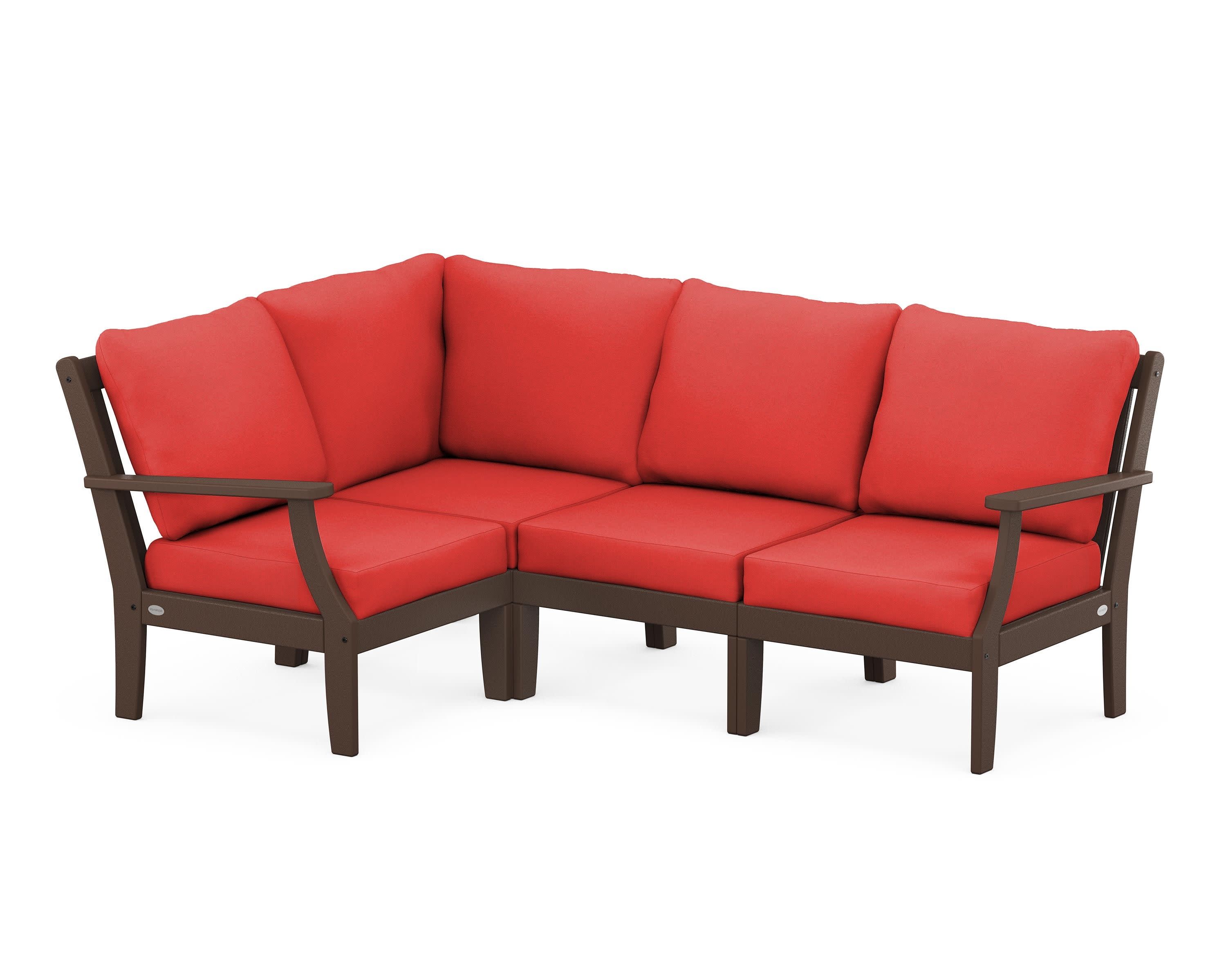 Braxton Modular 4-Piece Deep Seating Set in Mahogany / Crimson Linen
