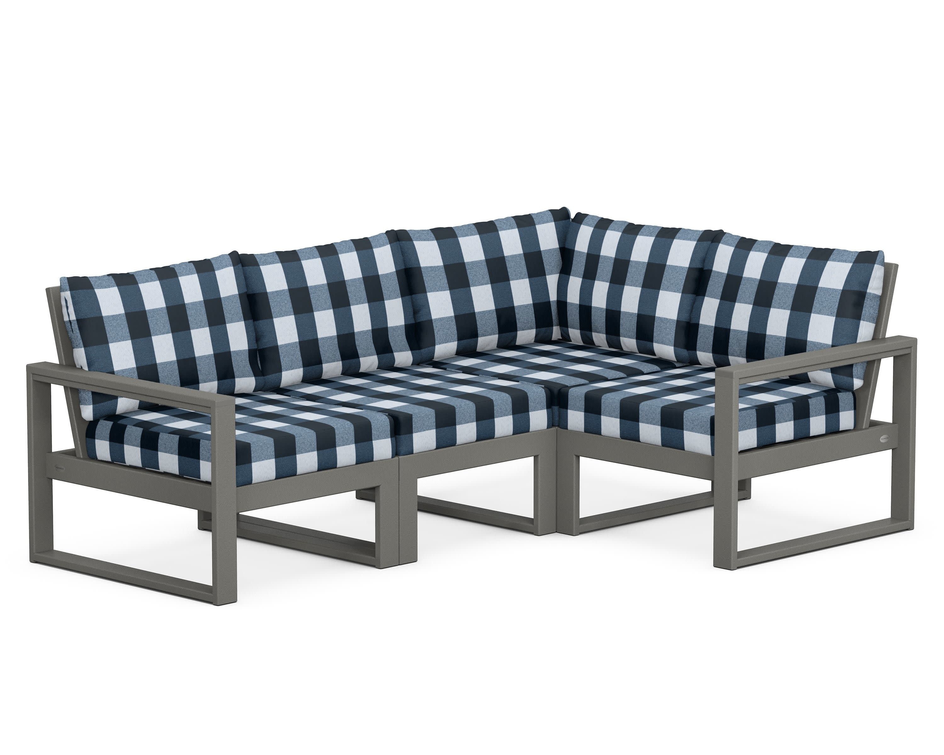 EDGE 4-Piece Modular Deep Seating Set in Slate Grey / Buffalo Plaid Marine Indigo