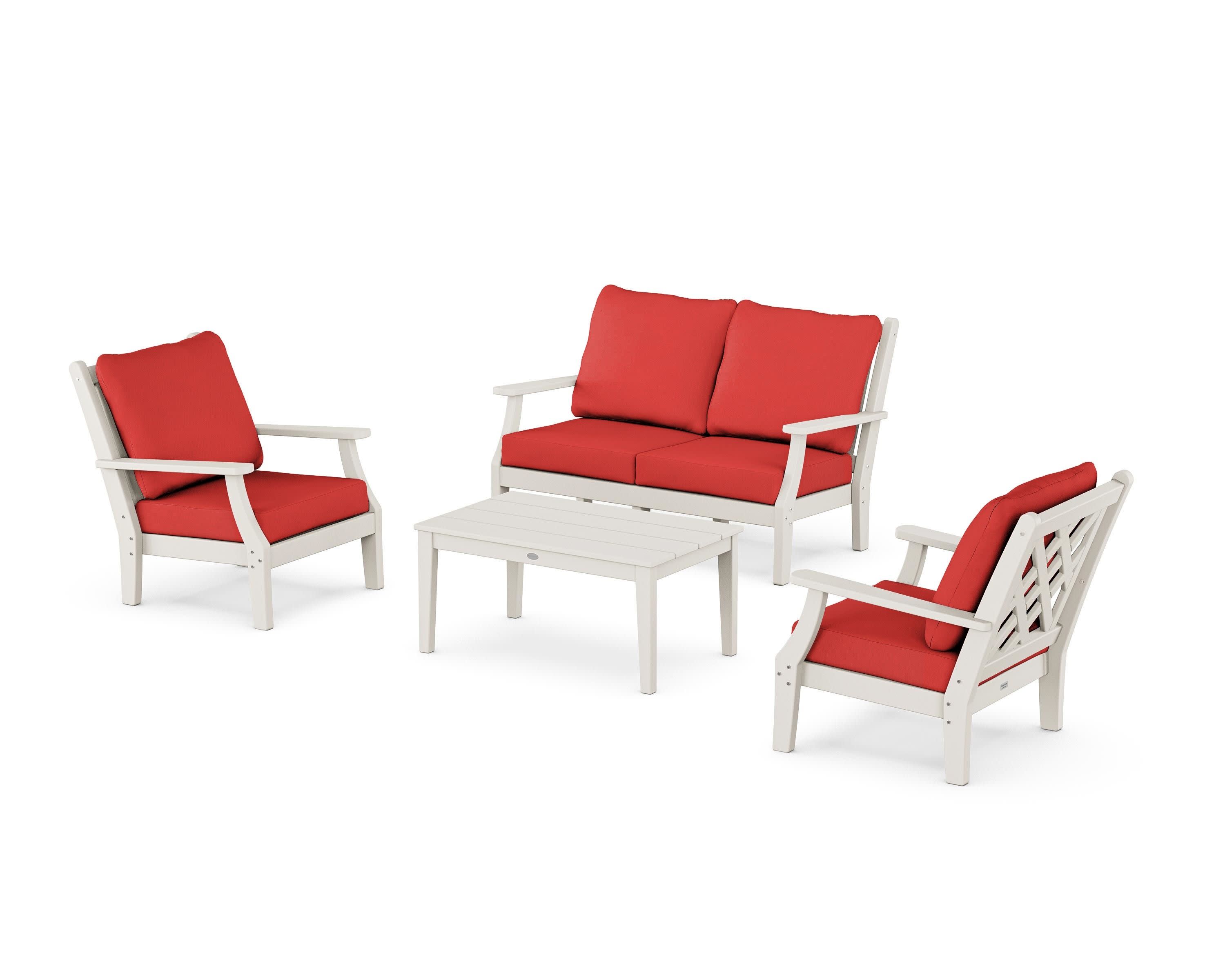 Wovendale 4-Piece Deep Seating Set with Loveseat in Sand / Crimson Linen