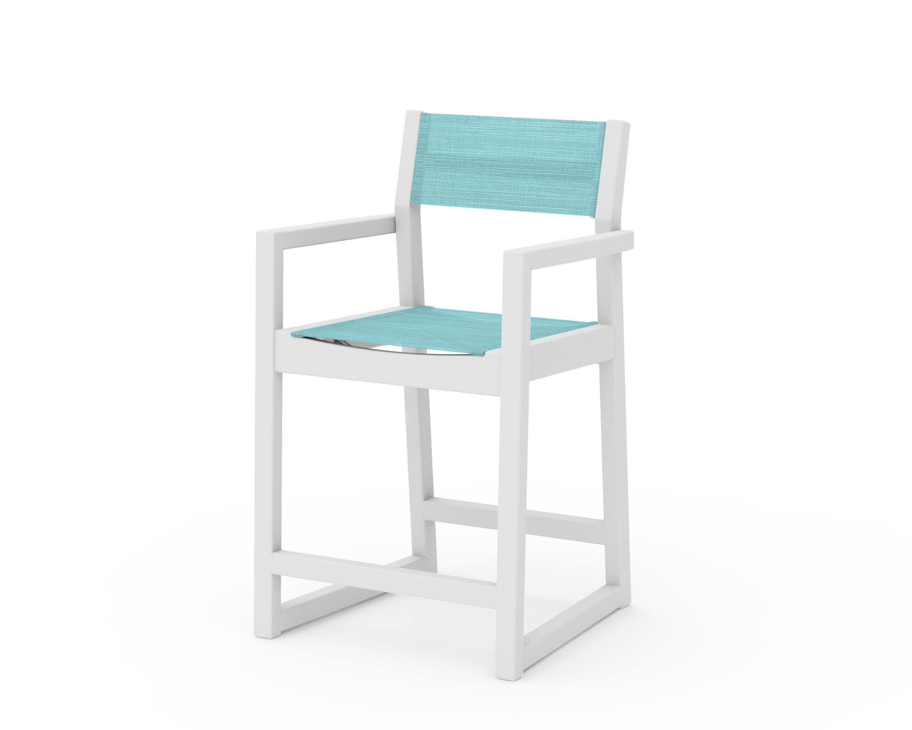 EDGE Sling Counter Arm Chair in White / Dupioni Aquamarine Sling