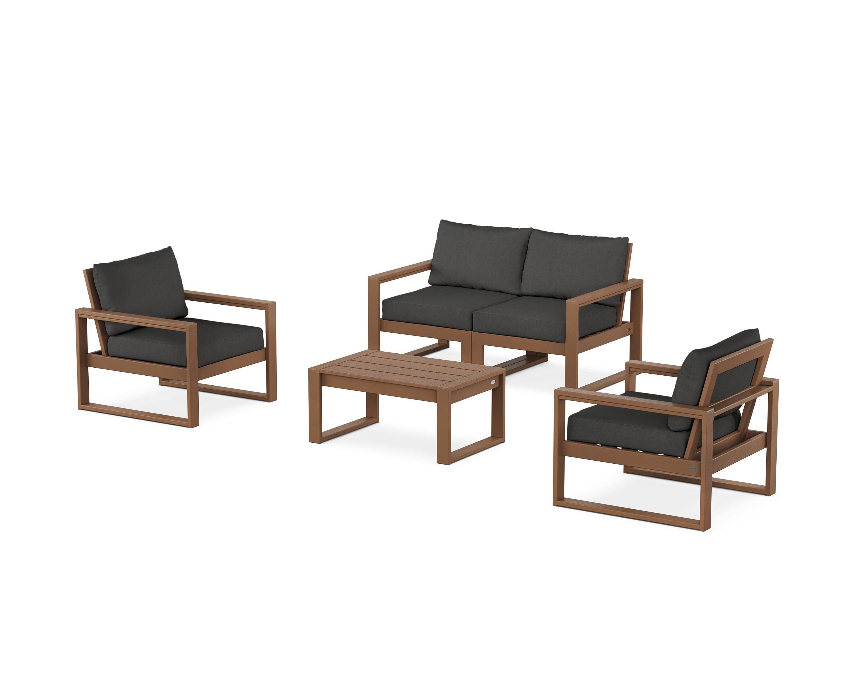 EDGE Sectional 4-Piece Deep Seating Set with Loveseat in Teak / Spectrum Carbon