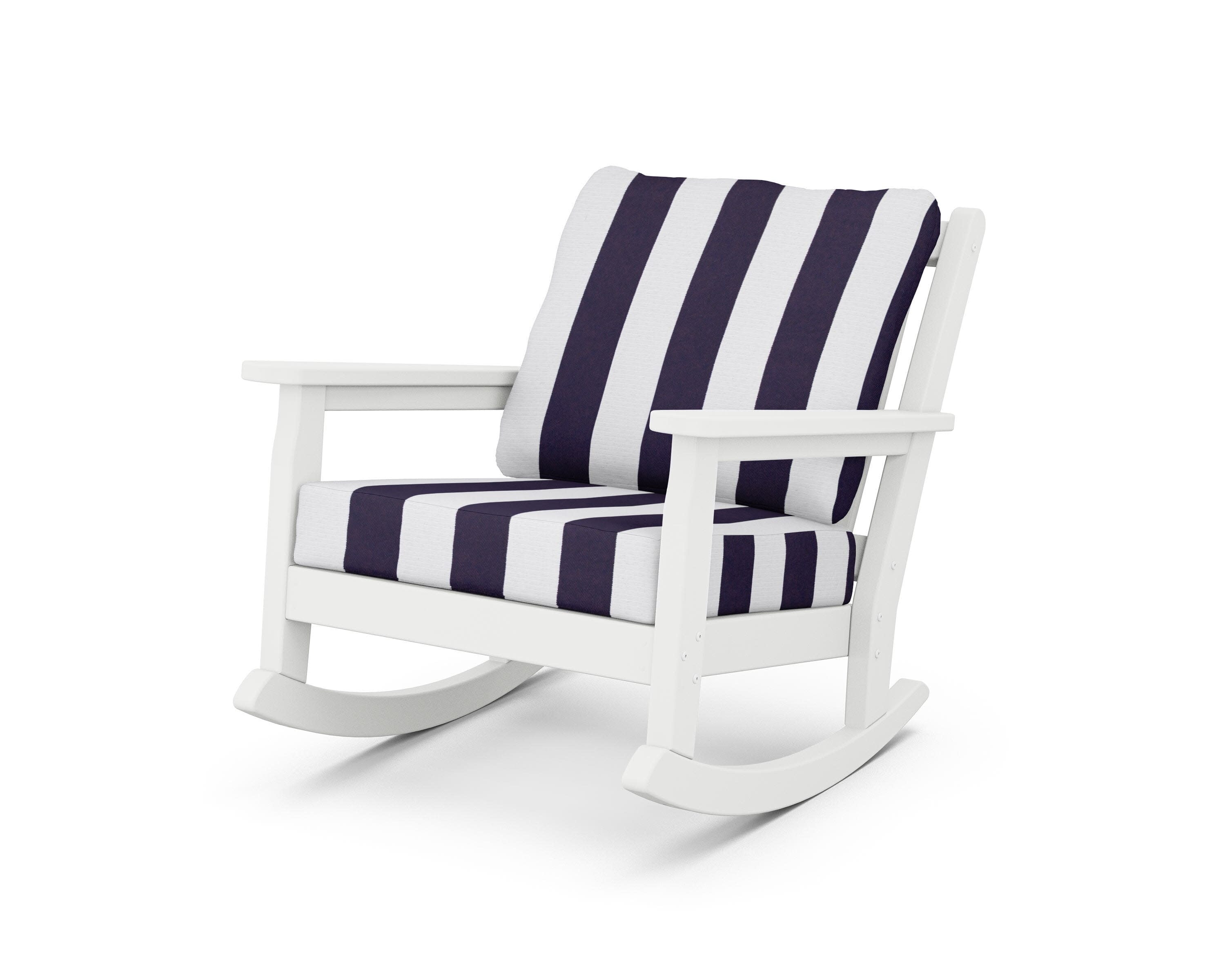 Chippendale Deep Seating Rocking Chair in White / Cabana Stripe Navy