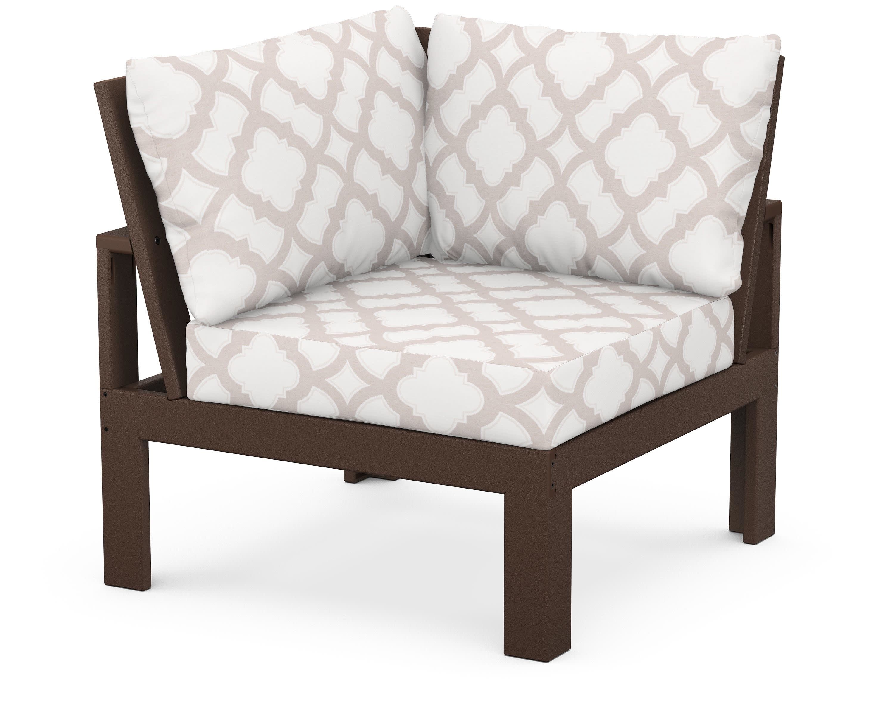 Modular Corner Chair in Mahogany / Trellis Dune Burlap
