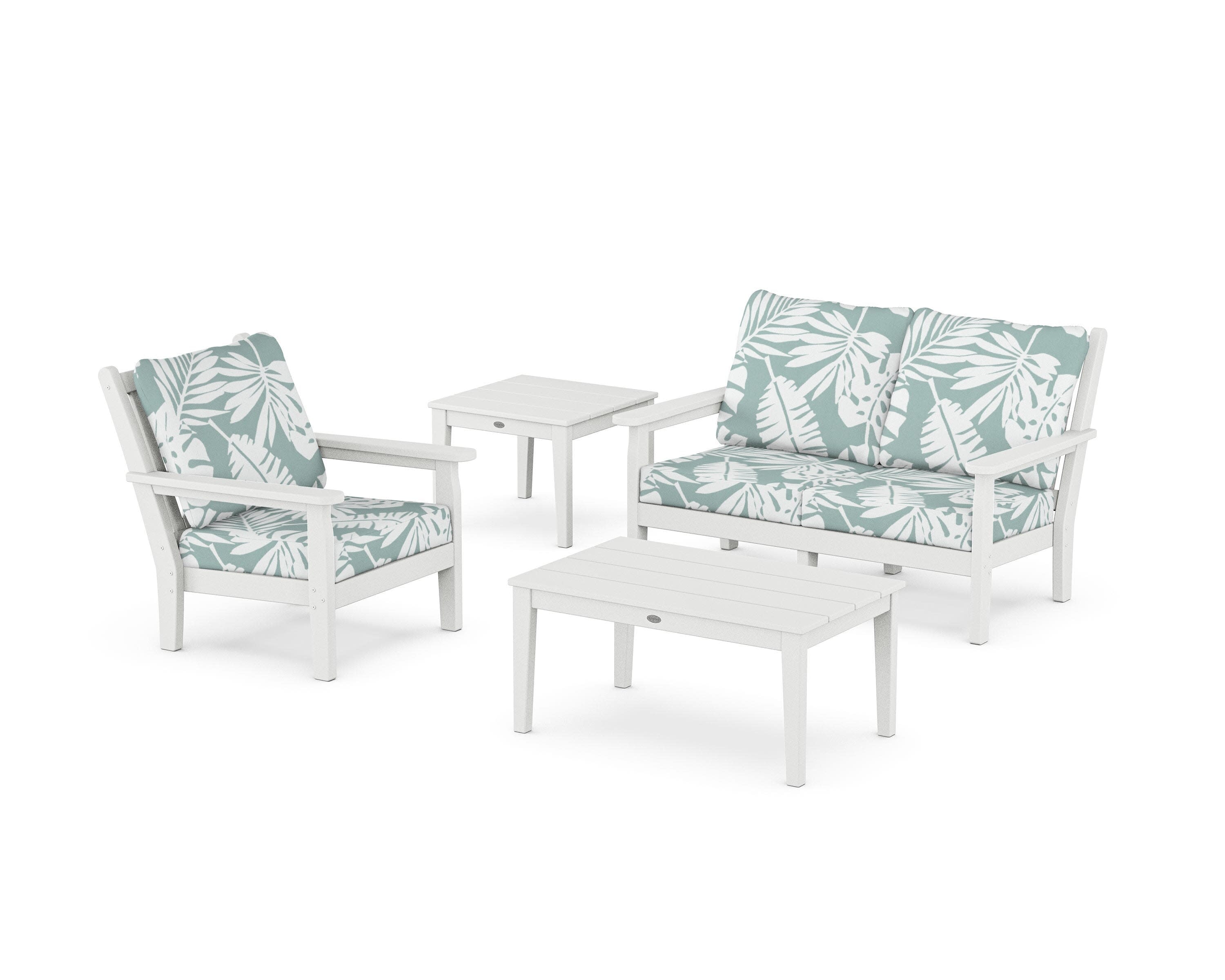 Chippendale 4-Piece Deep Seating Set in White / Leaf Glacier Spa