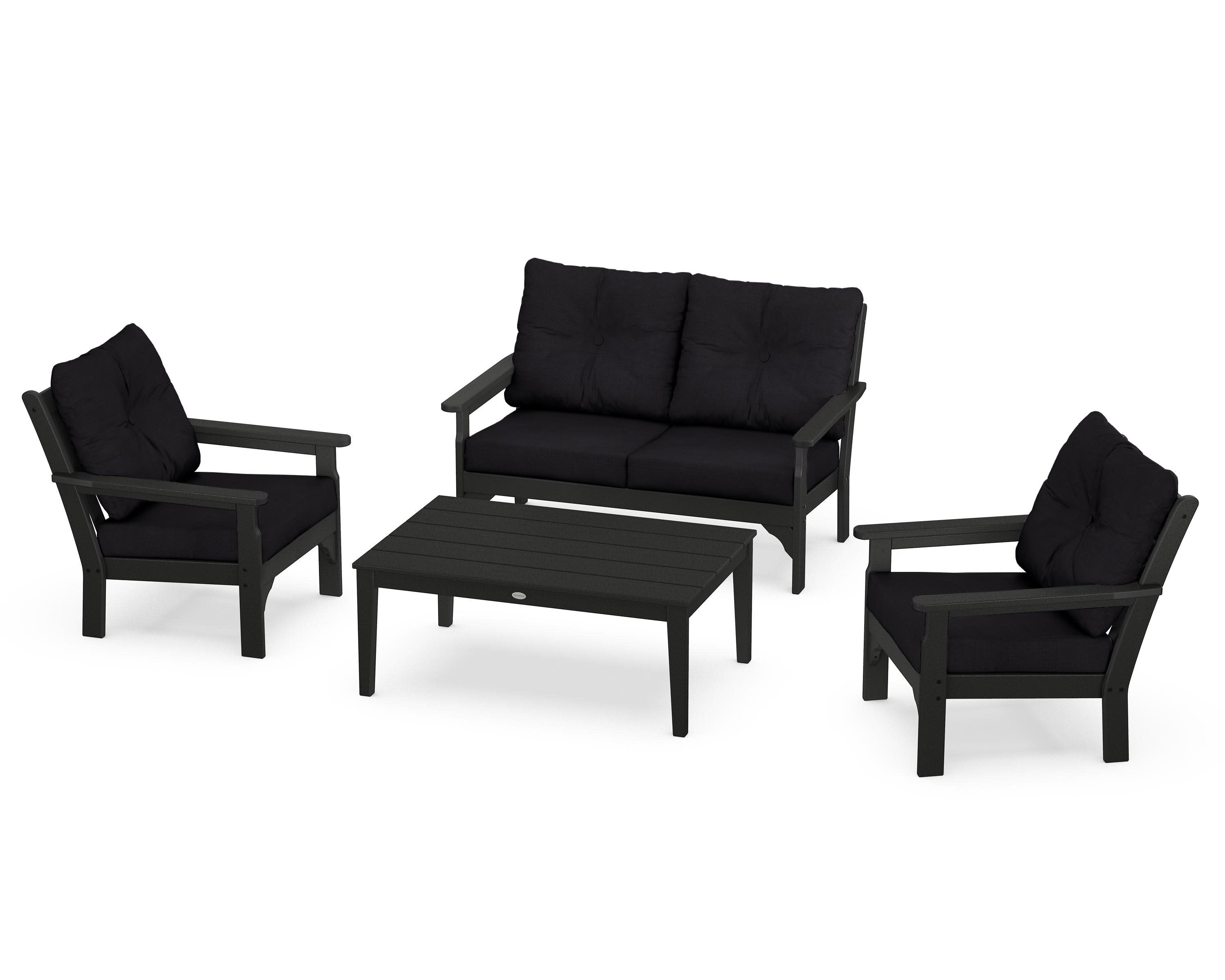 Vineyard 4-Piece Deep Seating Set in Black / Midnight Linen