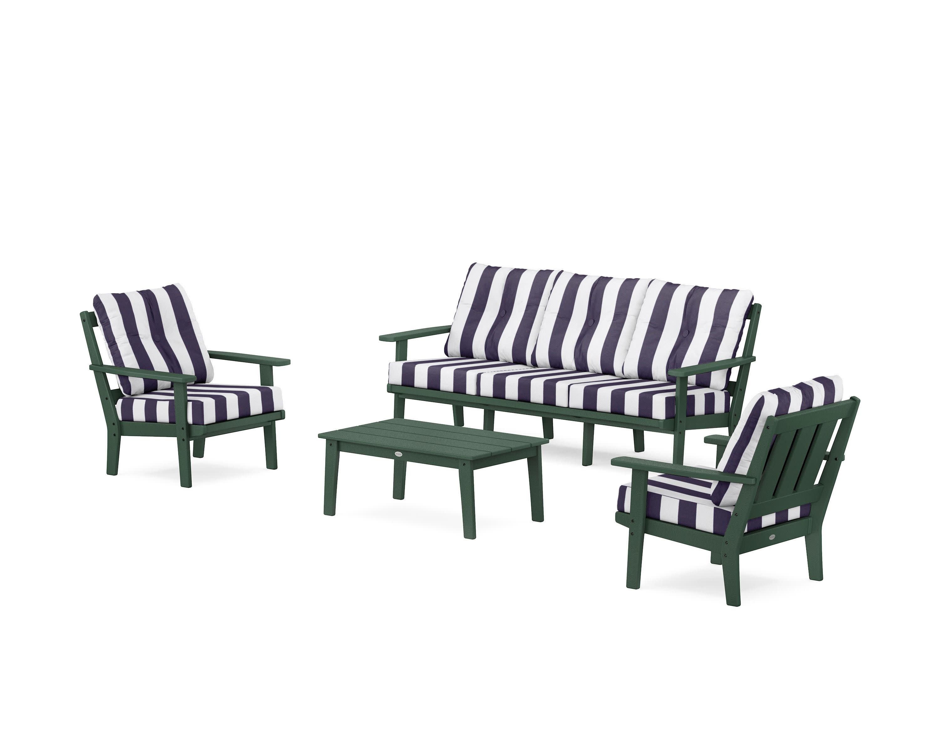 Oxford 4-Piece Deep Seating Set with Sofa in Green / Cabana Stripe Navy