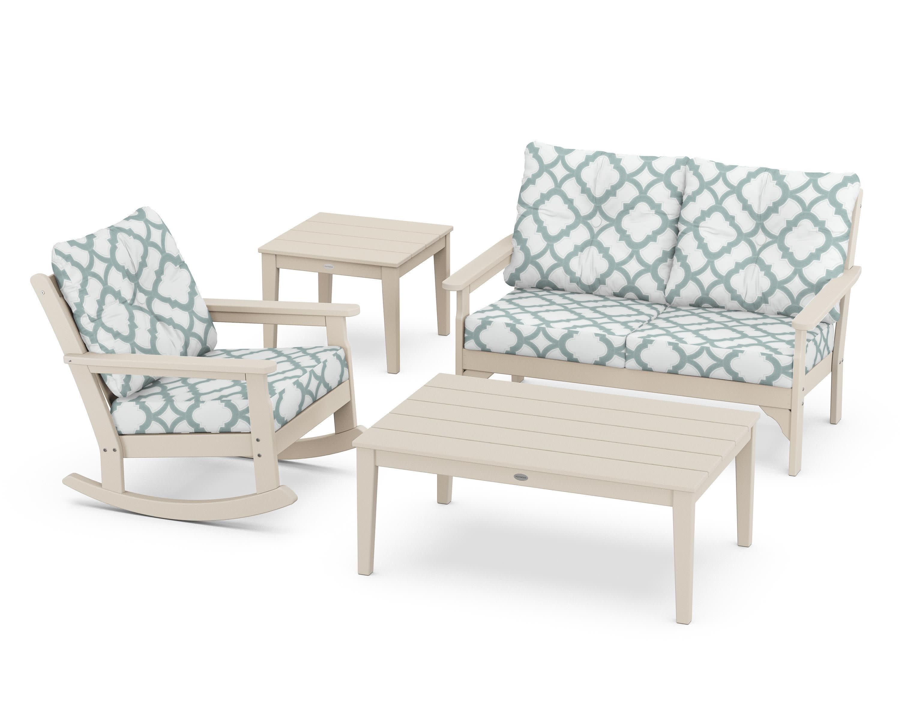 Vineyard 4-Piece Deep Seating Rocker Set in Sand / Trellis Glacier Spa