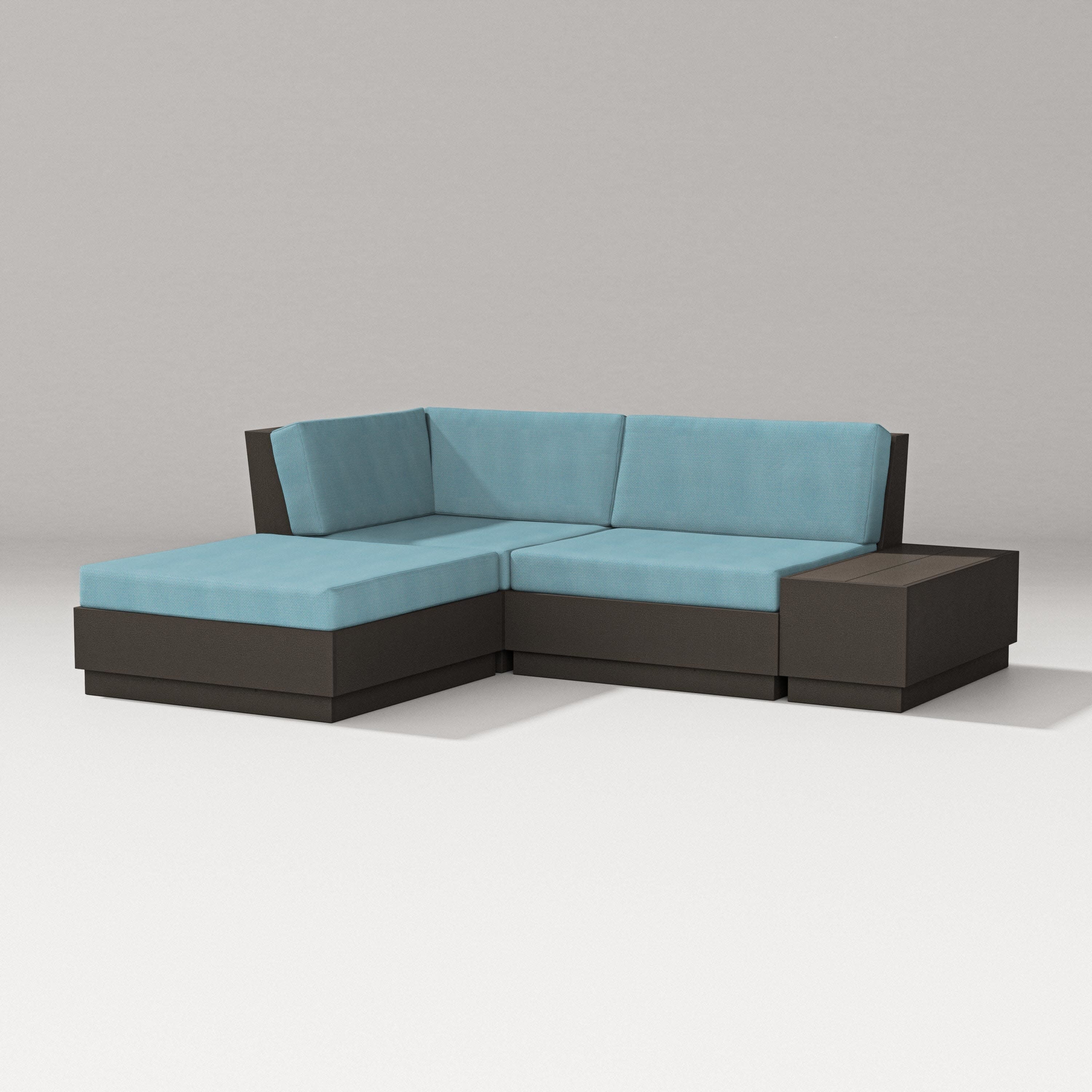 Elevate Loveseat Sectional with Chaise in Vintage Coffee / Lattice Sky Blue