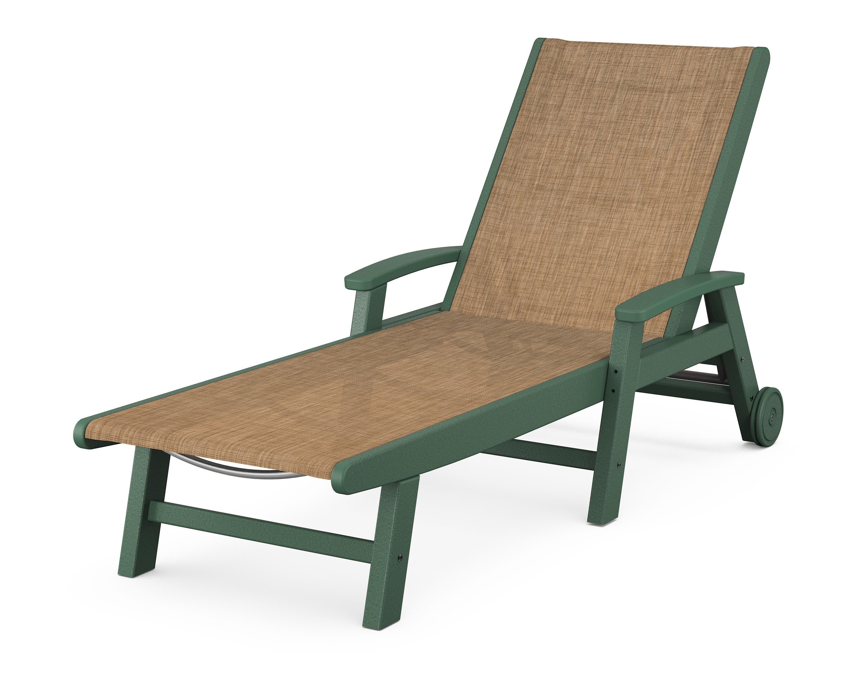 Coastal Chaise with Wheels in Green / Burlap Sling