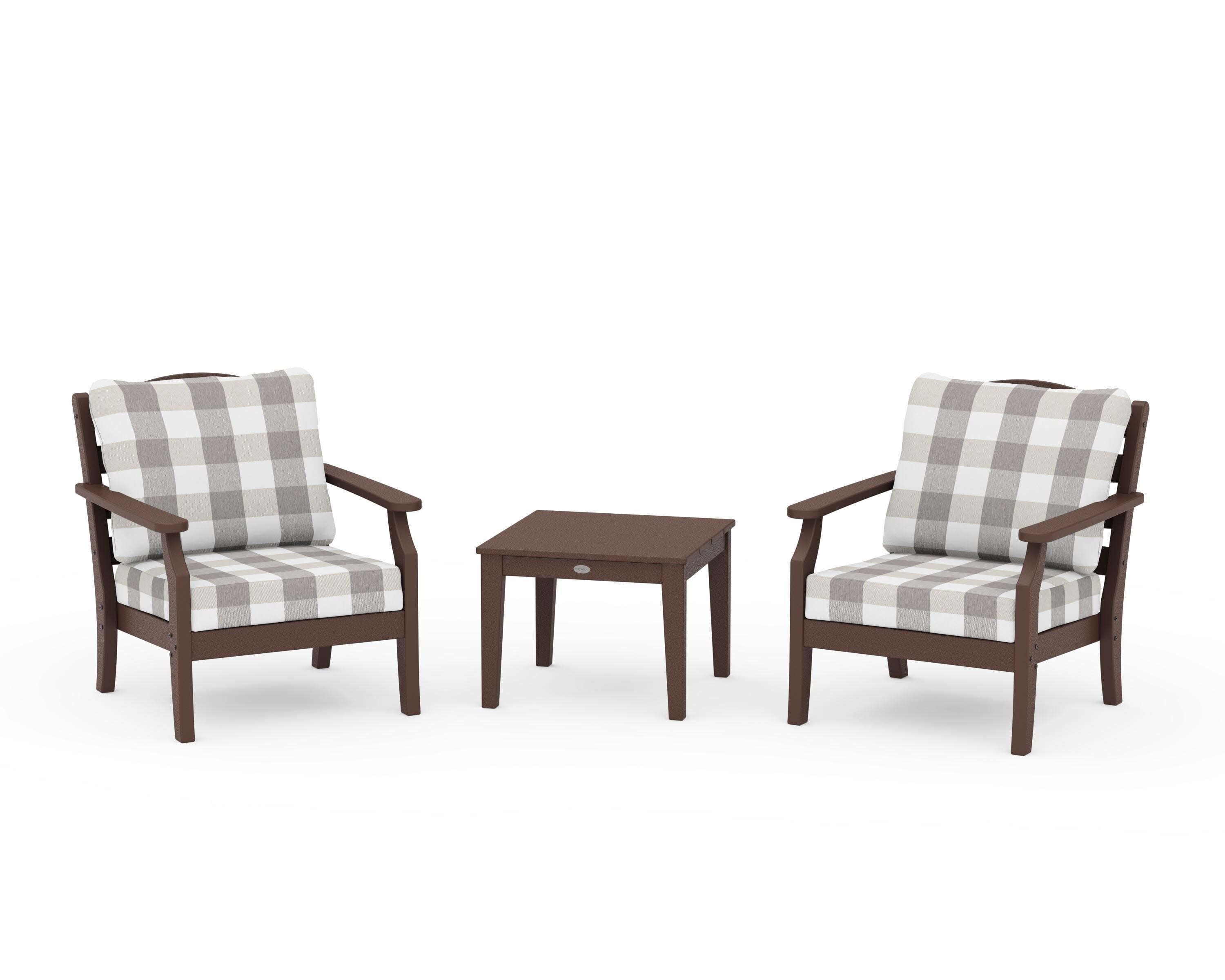 Savannah 3-Piece Deep Seating Set in Mahogany / Buffalo Plaid Grey Mist