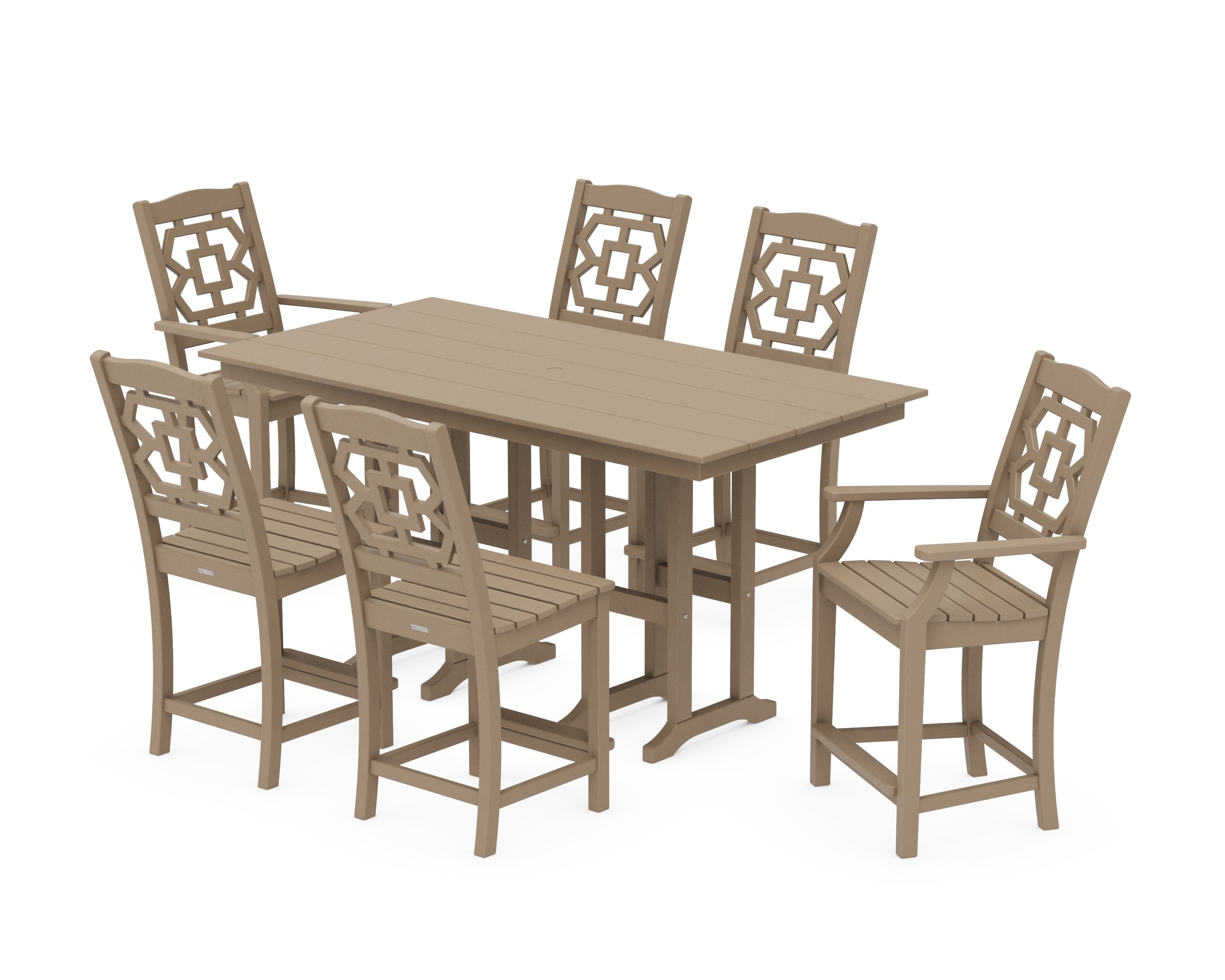 Chinoiserie 7-Piece Farmhouse Counter Set in Vintage Sahara