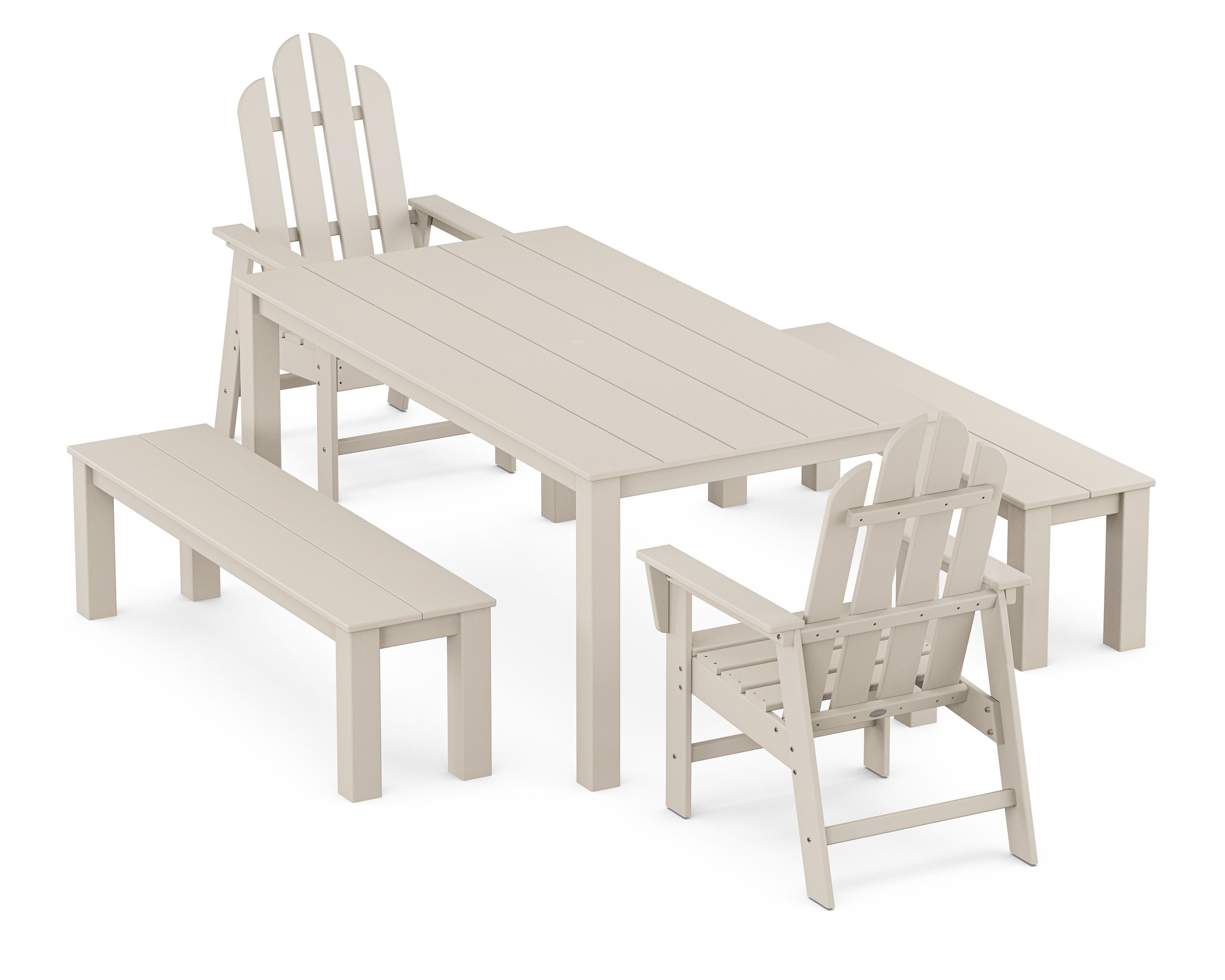 Long Island 5-Piece Parsons Dining Set with Benches in Sand