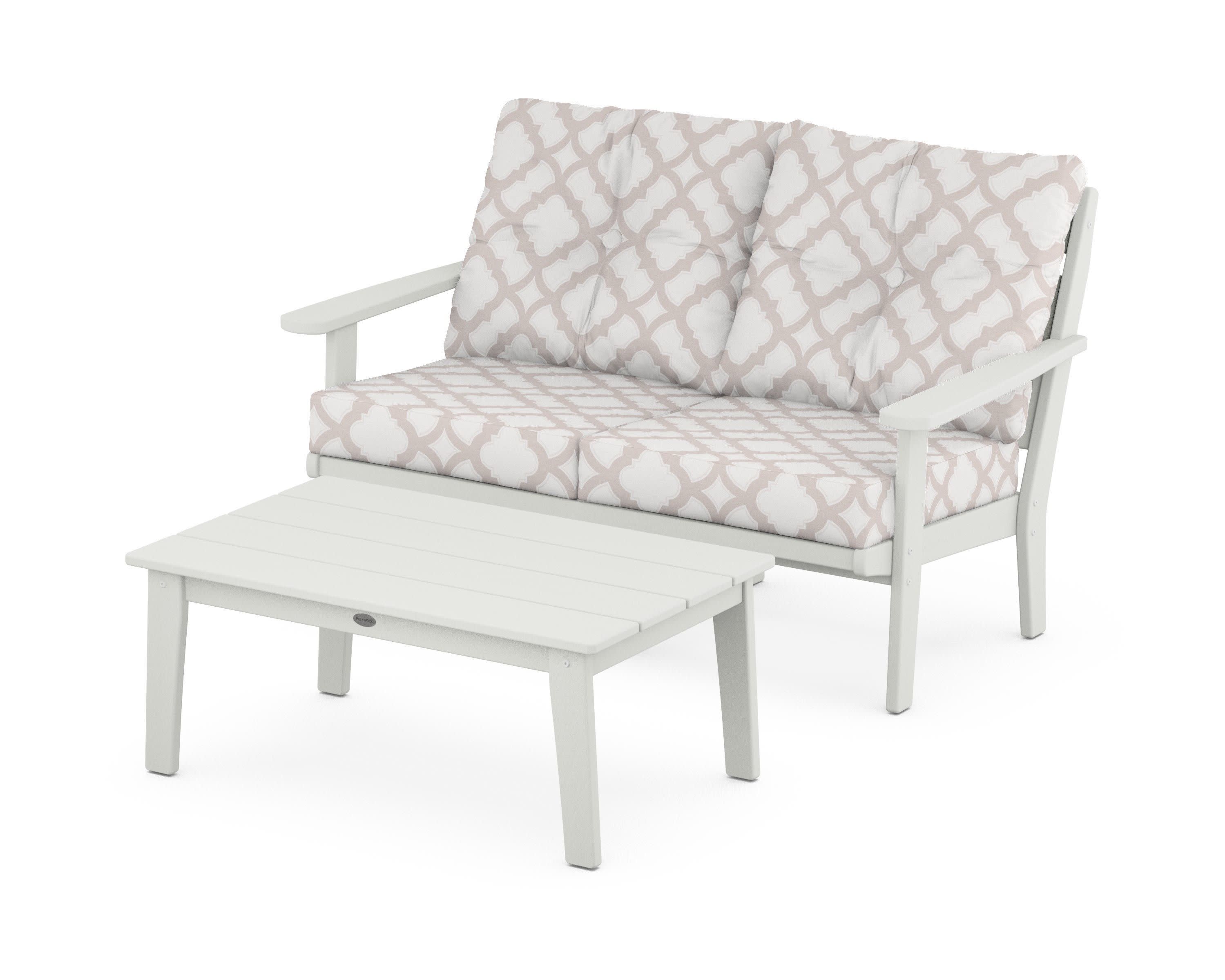 Lakeside 2-Piece Lounge Loveseat Set in Vintage White / Trellis Dune Burlap