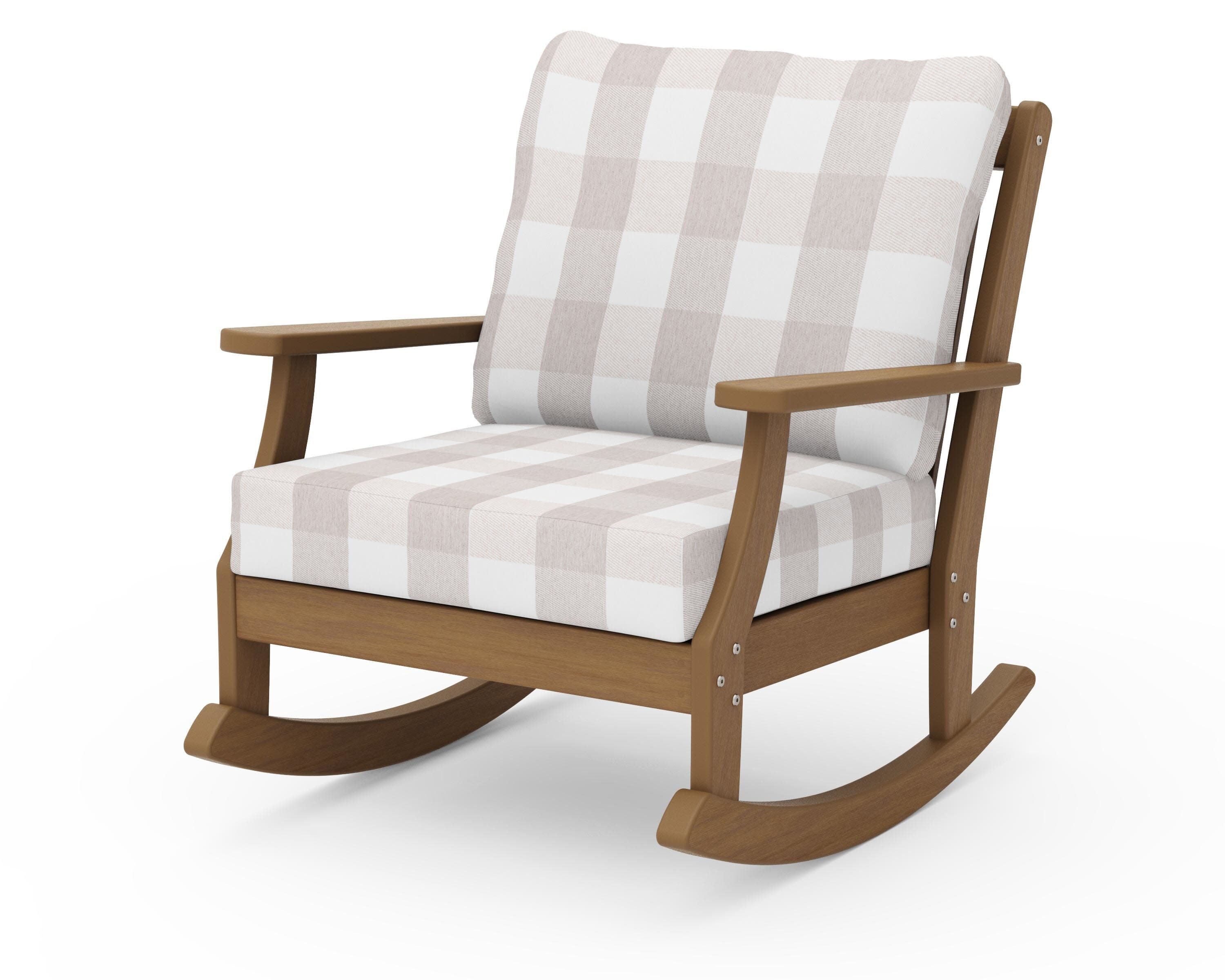 Braxton Deep Seating Rocking Chair in Natural / Buffalo Plaid Dune Burlap