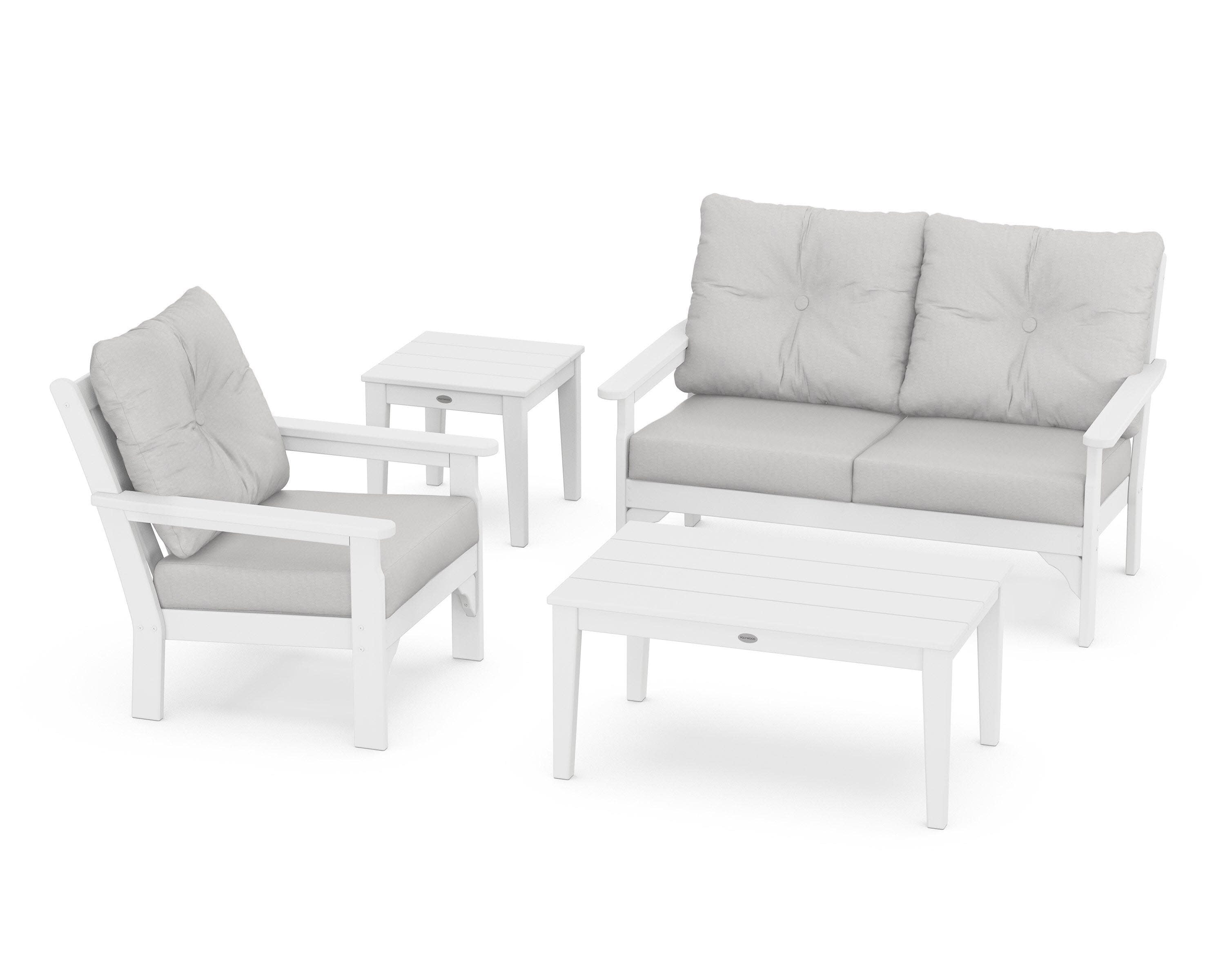 Vineyard 4-Piece Deep Seating Set in White / Diamond in the Rough